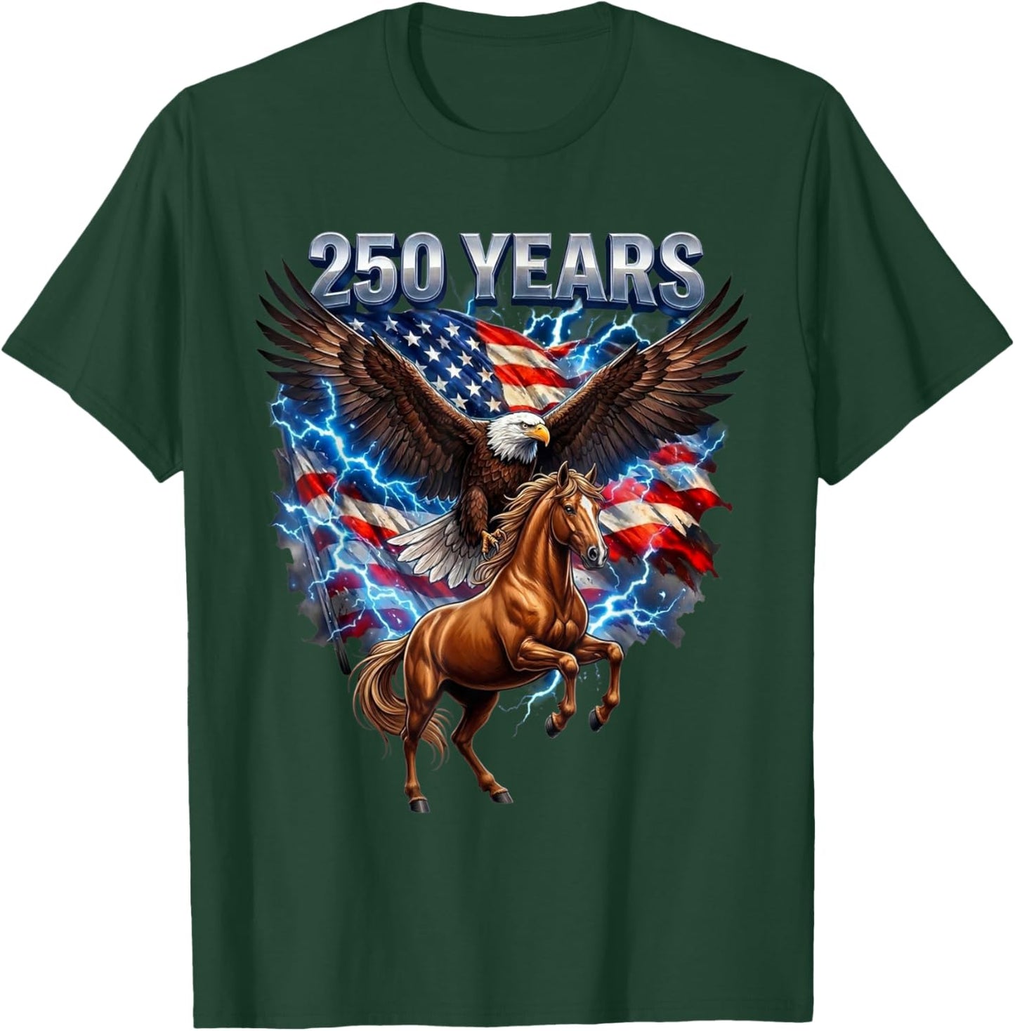 USA 250th Anniversary Bald Eagle & Clydesdale Horse T-Shirt - T-Shirt | Forest