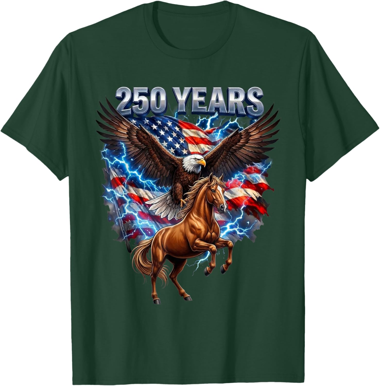 USA 250th Anniversary Bald Eagle & Clydesdale Horse T-Shirt - T-Shirt | Forest