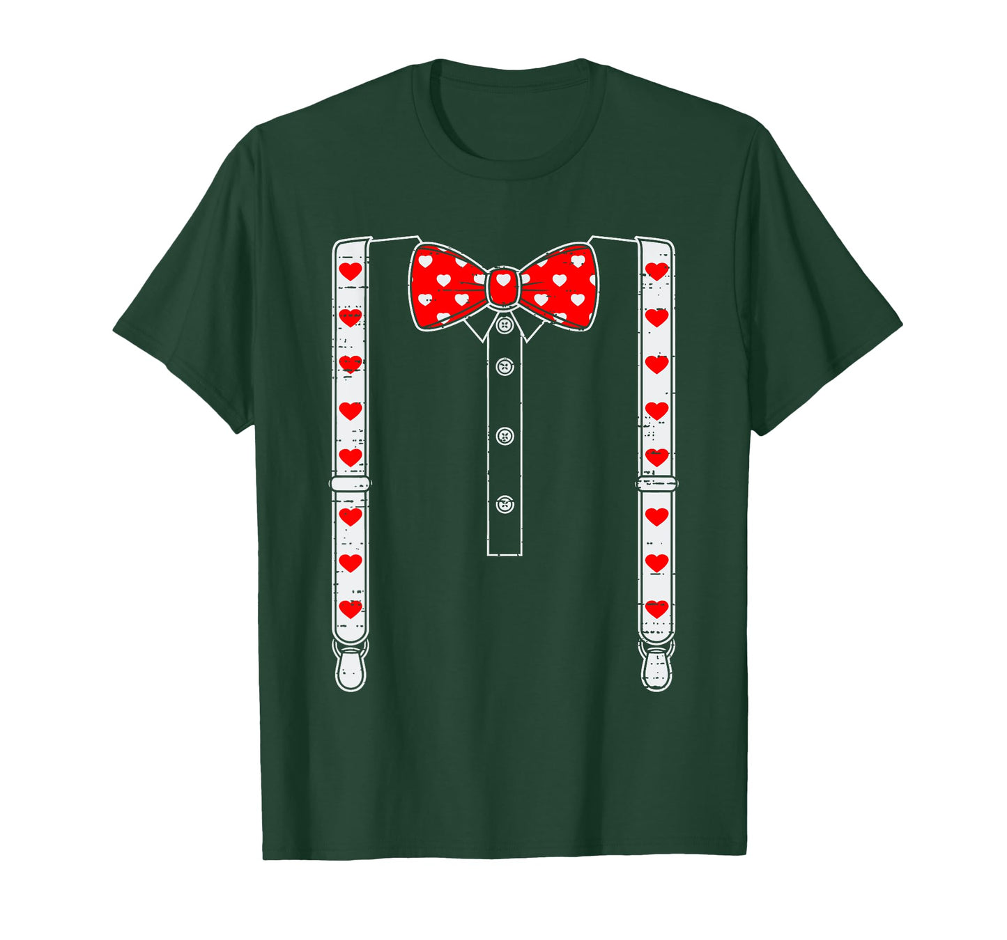 Valentines Day Suspenders And Hearts Bow Tie Boys Teens Kids T-Shirt