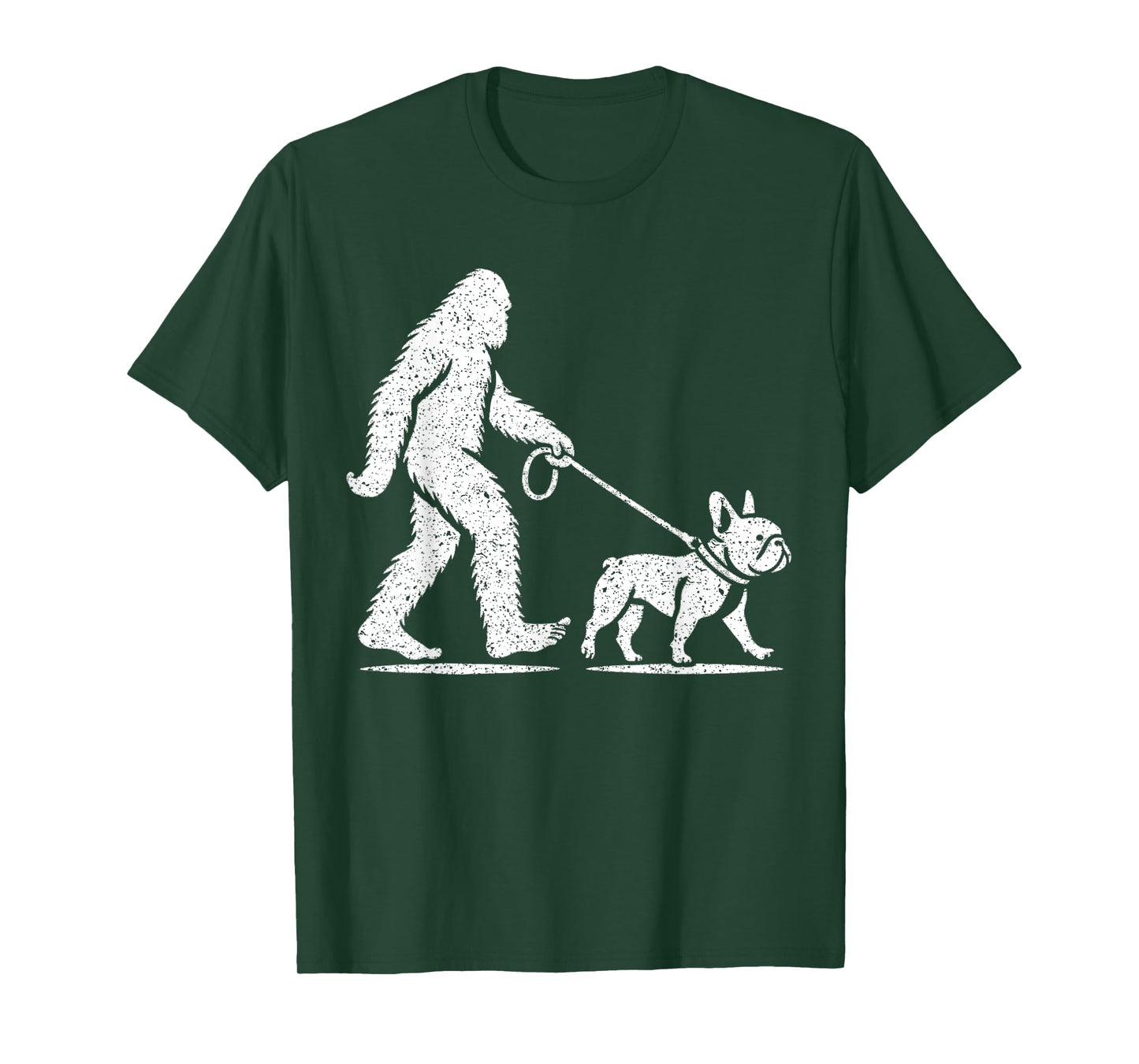 Bigfoot Walking A French Bulldog Sasquatch Design Men Women Kids T-Shirt