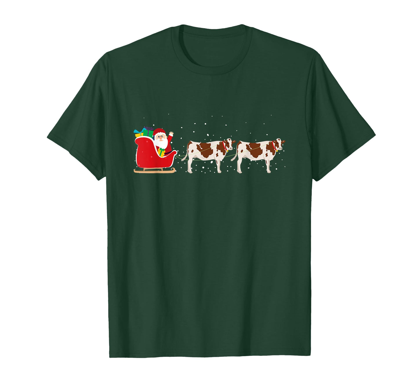 Cow Santa Christmas Sleigh - Funny Cow Xmas T-Shirt
