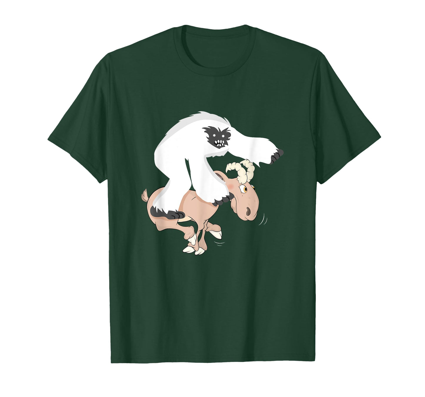 Funny Baby Yeti Riding Goat Cartoon Bigfoot Play Junior Goat T-Shirt