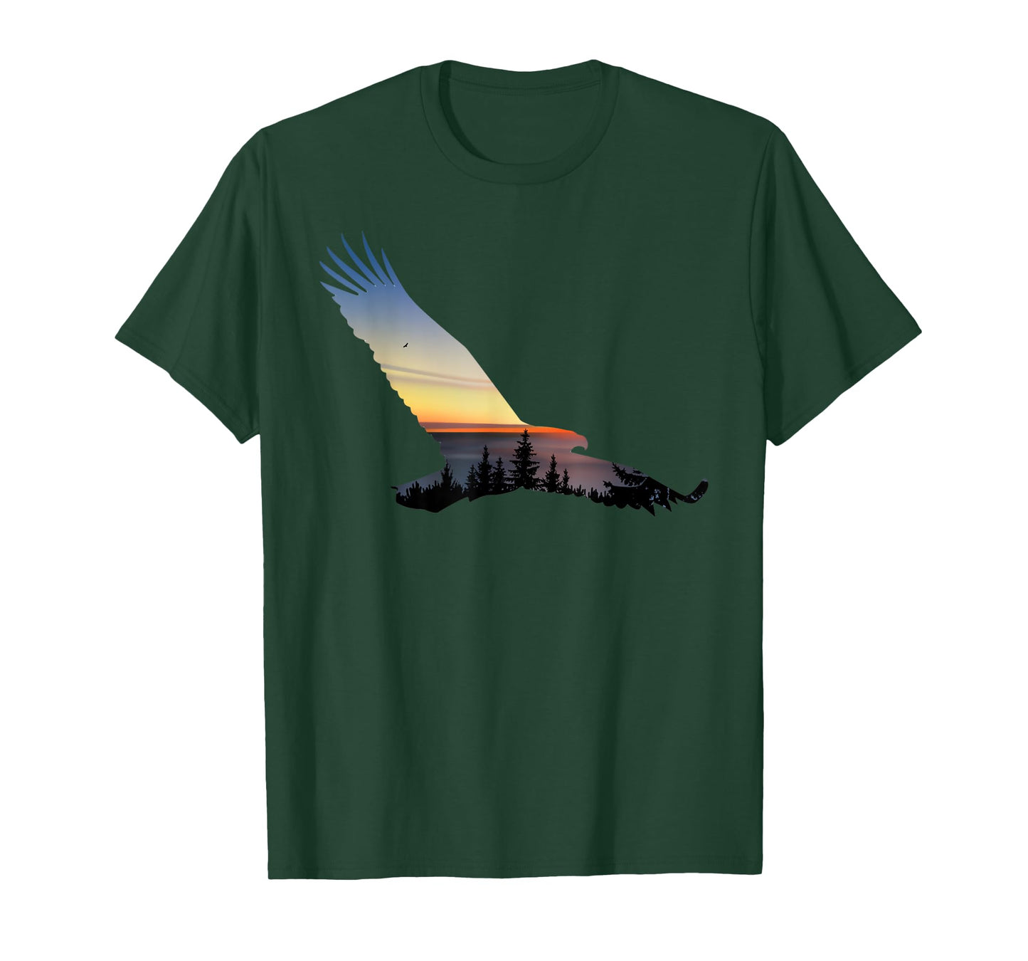 Lovely Flying Eagle Trippy Forest Sky Silhouette T-Shirt