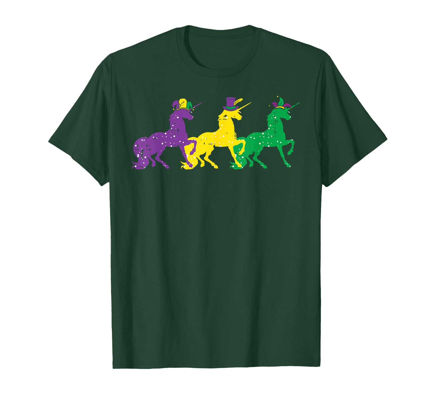 Purple Yellow Green Unicorns Mardi Gras Women Girls Kids T-Shirt