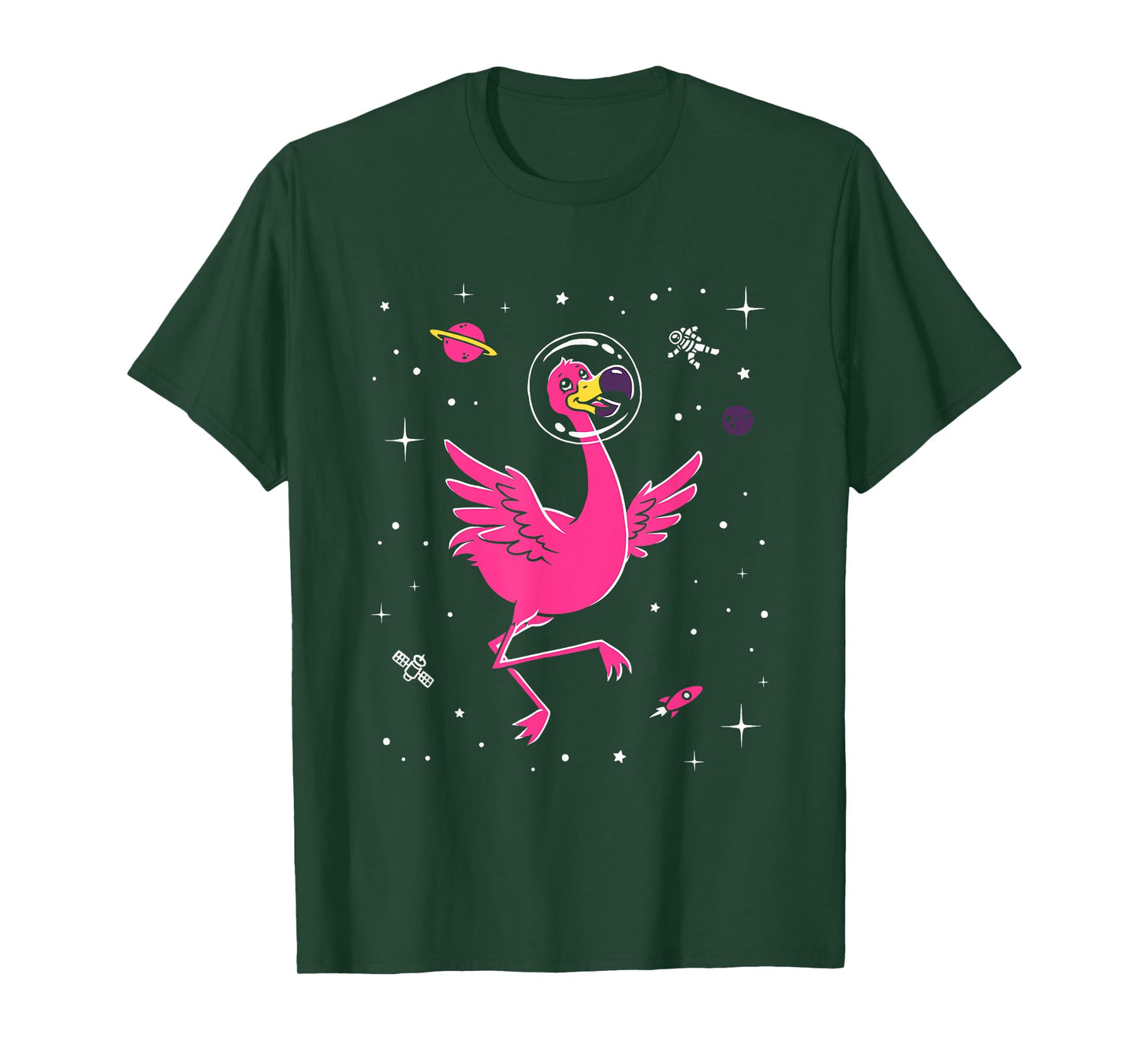 Flamingo In Space T-Shirt - Cute Cartoon Bird Tee