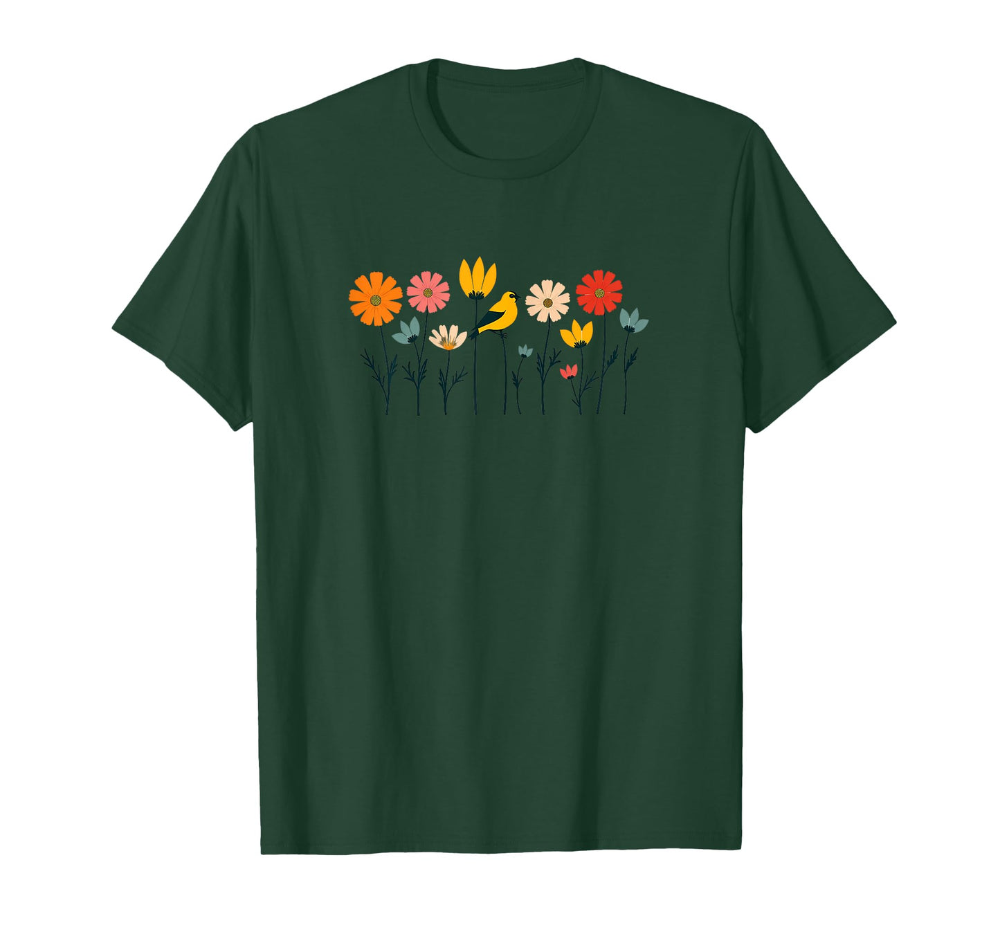 Pop Art Goldfinch and Cosmos Flowers Minimalist T-Shirt