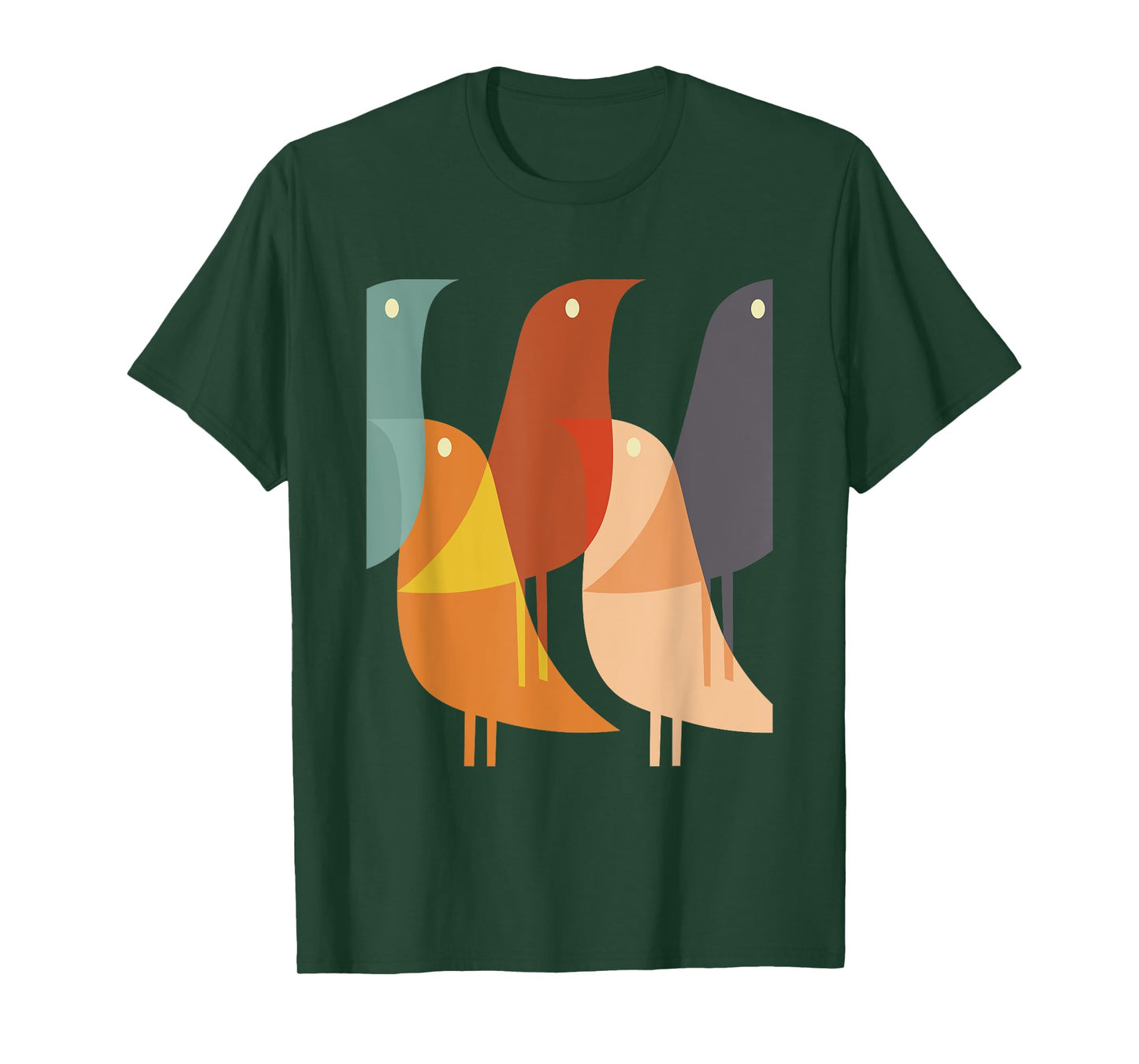 Geometric Bird Print Cool Retro 60s Style 70s Hippy Pattern T-Shirt