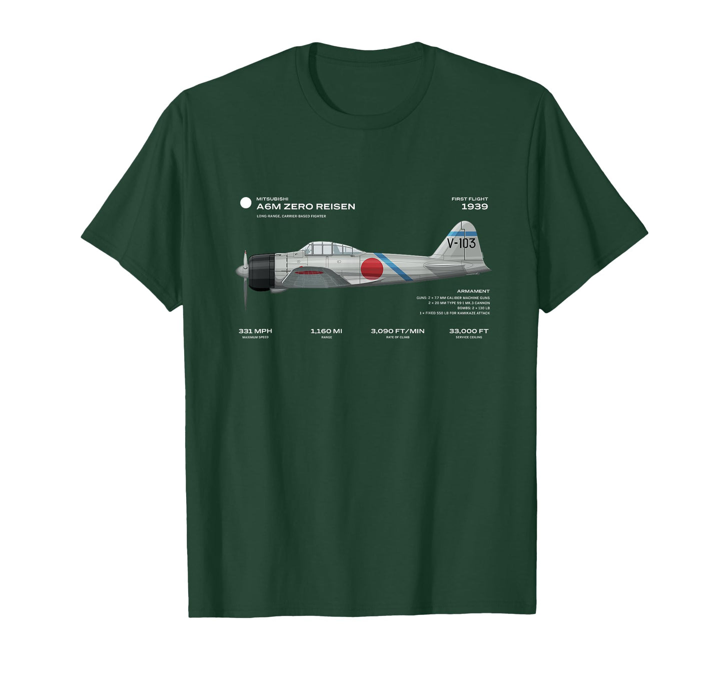 A6M Zero Risen WWII Japan Airplane Historic War Bird Fighter T-Shirt