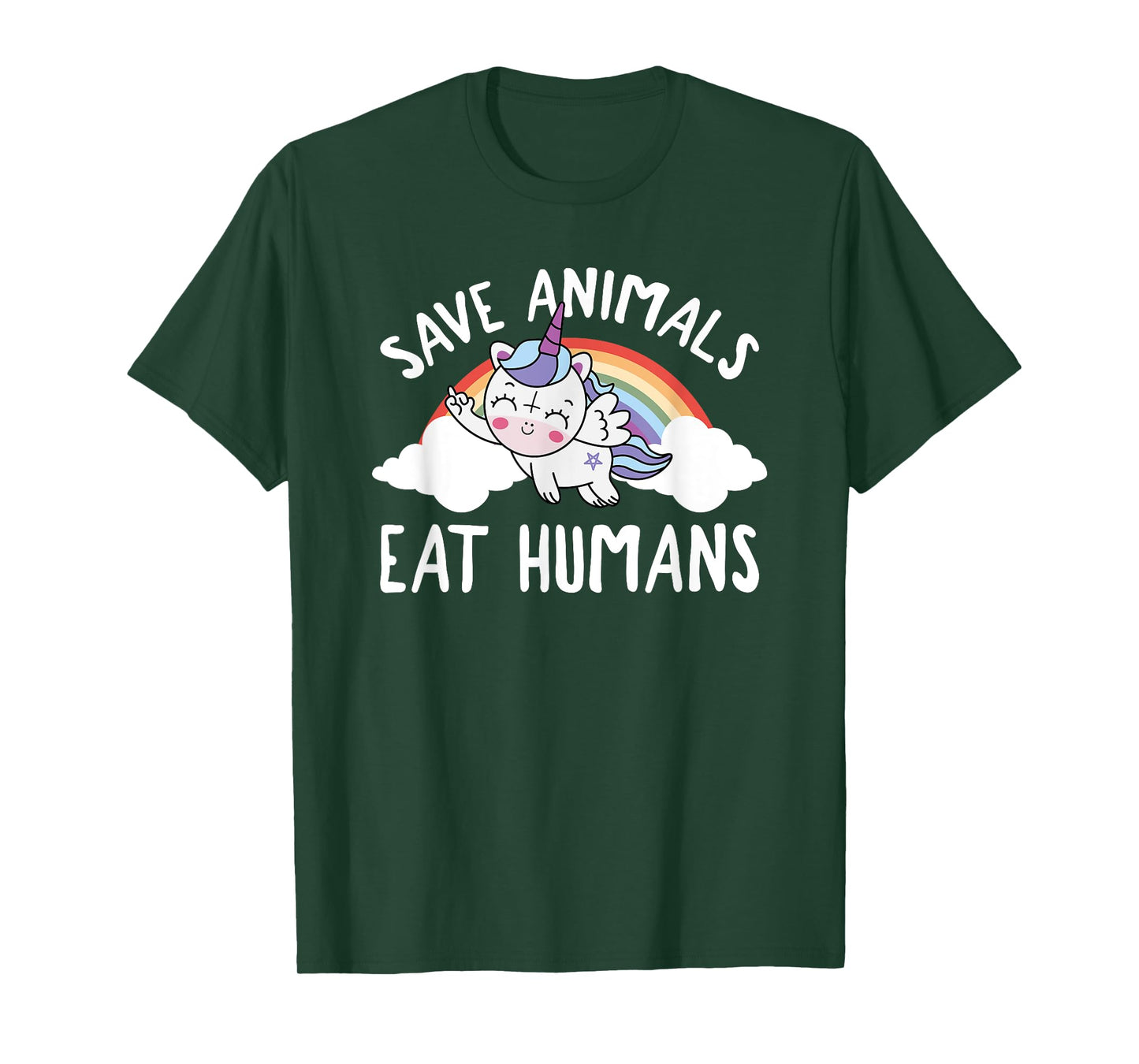 Evil Unicorn Rainbow Save Animals Eat Humans Satanic Vegan T-Shirt