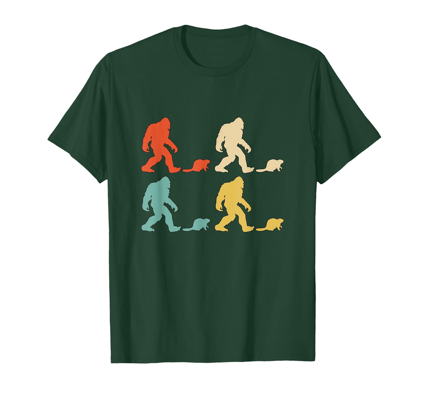Retro Colors Bigfoot Beaver Gift Sasquatch Beaver T-Shirt