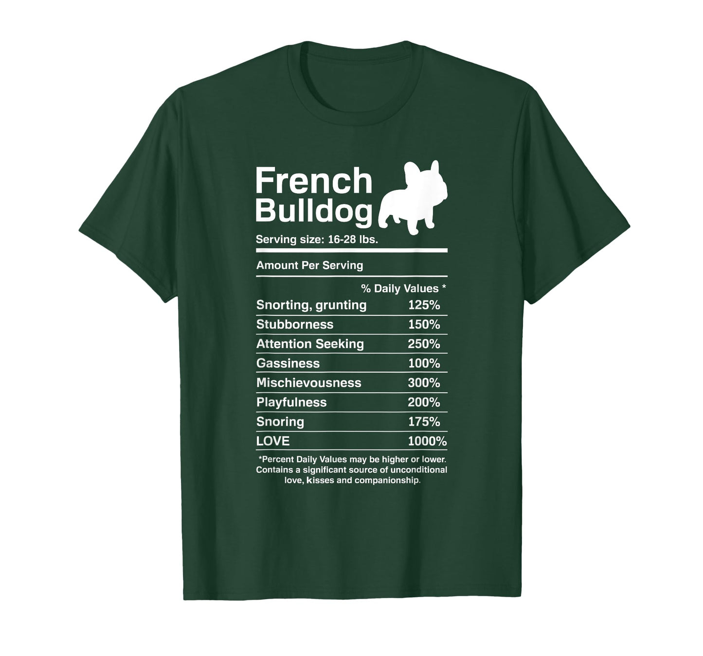 French Bulldog Facts Nutrition Funny Frenchie Lover T-Shirt for Men Women Girls Kids