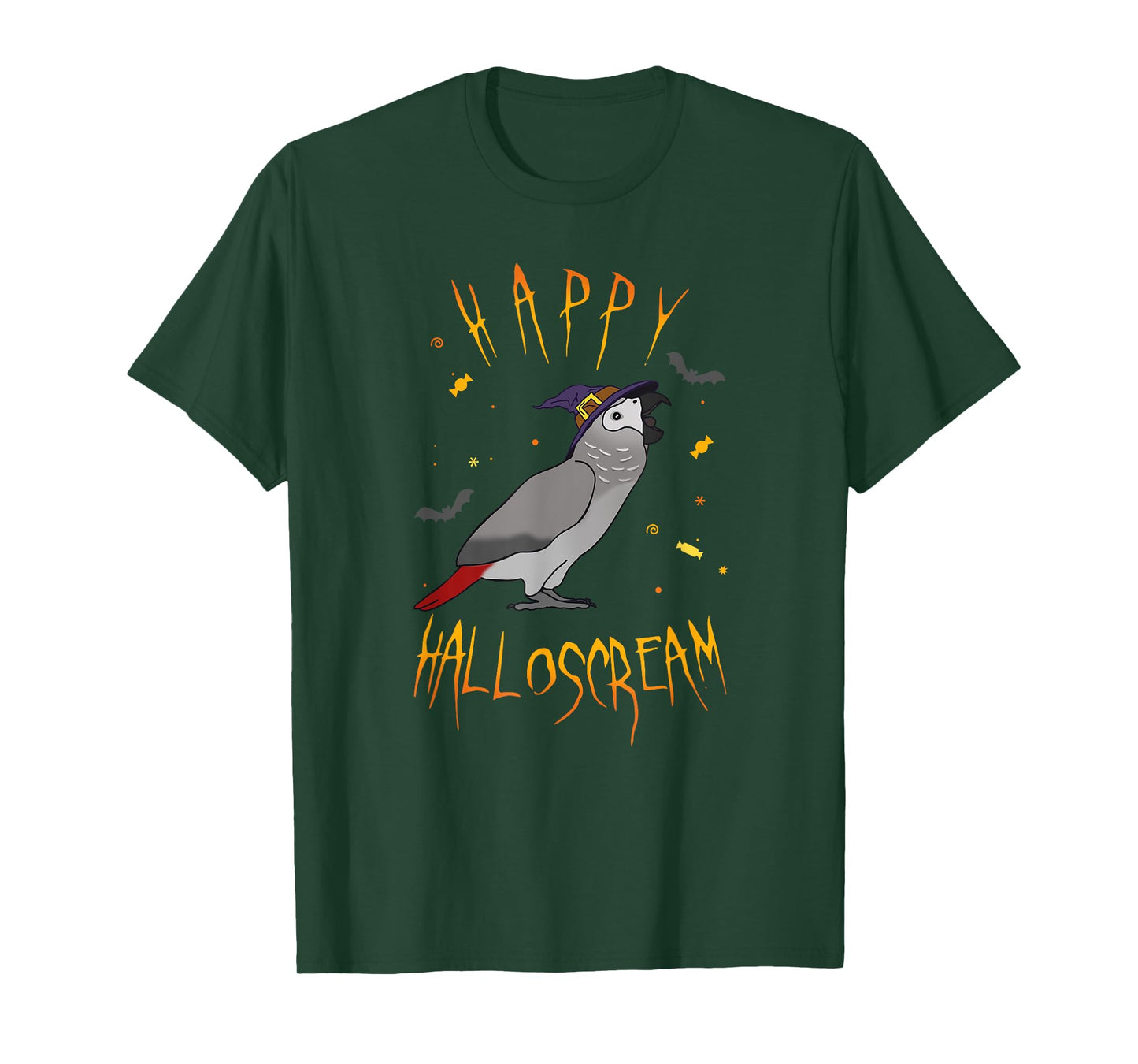 Happy Halloscream African Grey Parrot Witch Hat Birb memes T-Shirt