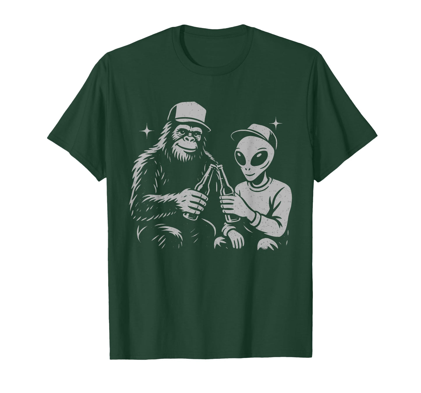 Retro Alien Bigfoot Cheers Funny Paranormal Drinking T-Shirt