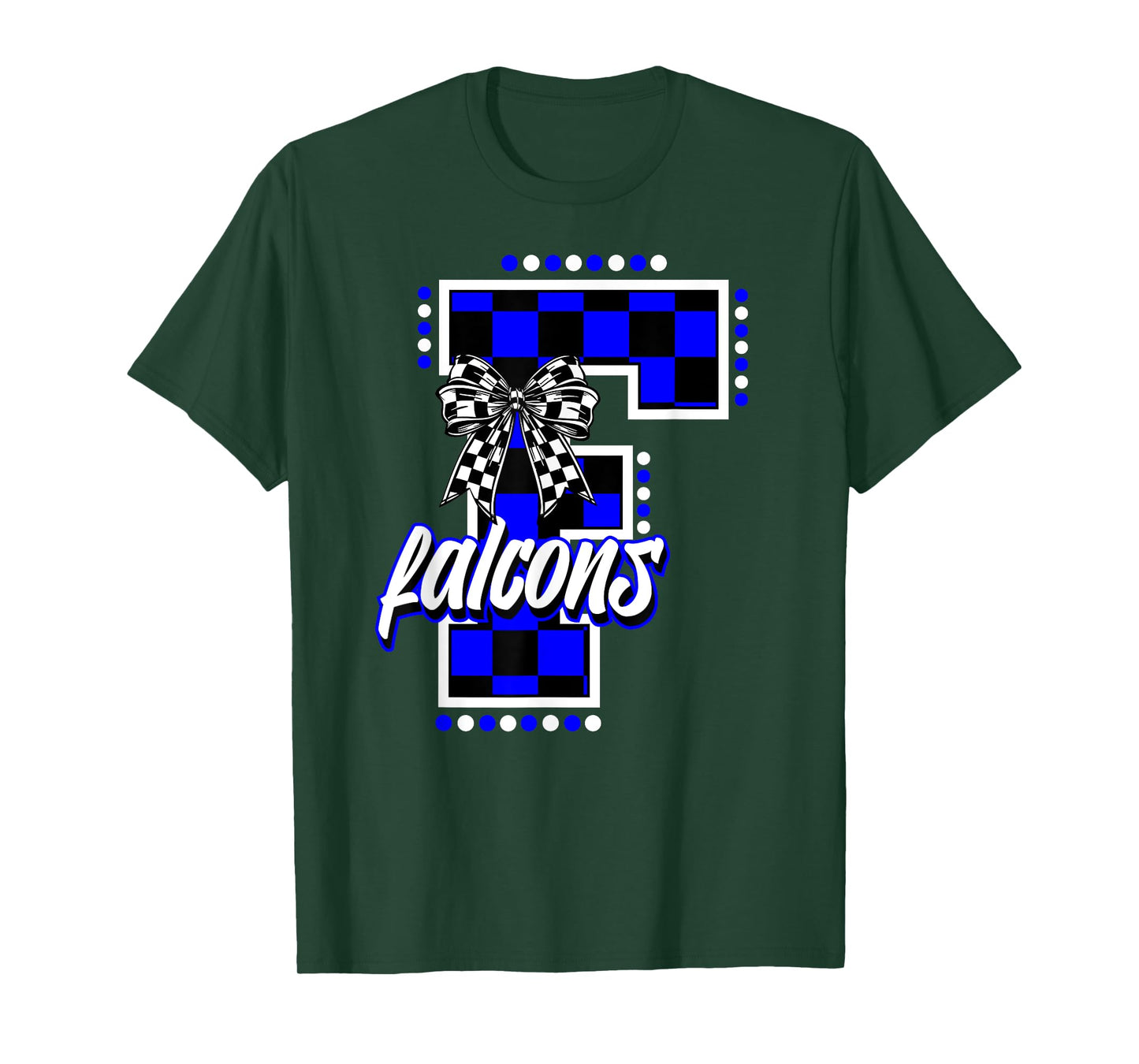 Falcons Checkered Letter School Spirit Mascot Blue Game Day T-Shirt