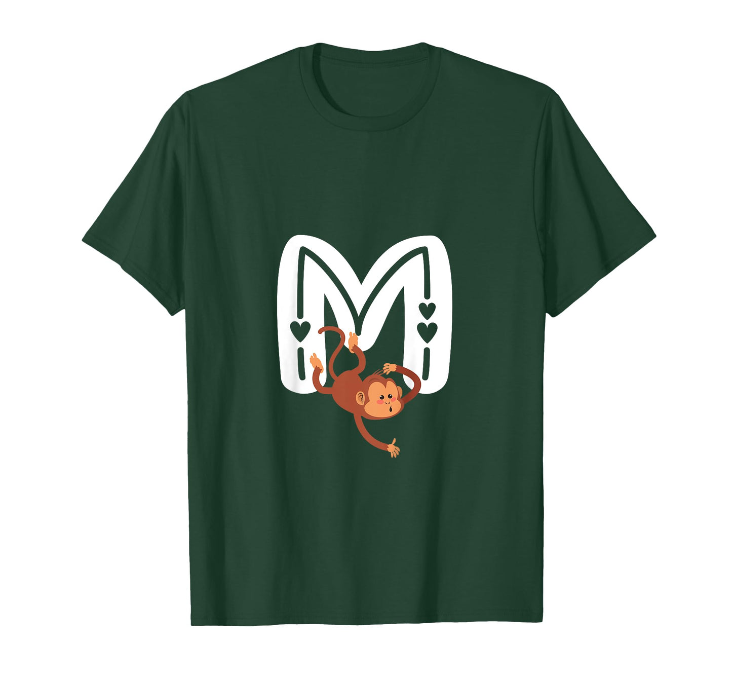Cute Monkey Letter M Initial Alphabet Monogram Boys Girls T-Shirt