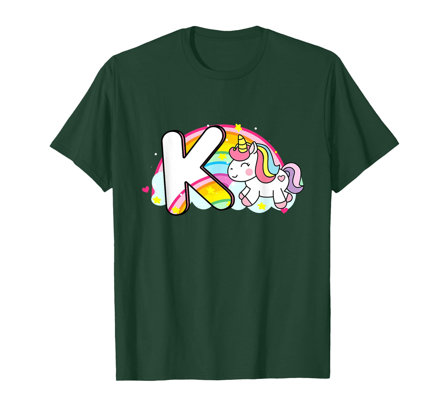 Cute Unicorn Rainbow Caricature Initial K Mo T-Shirt