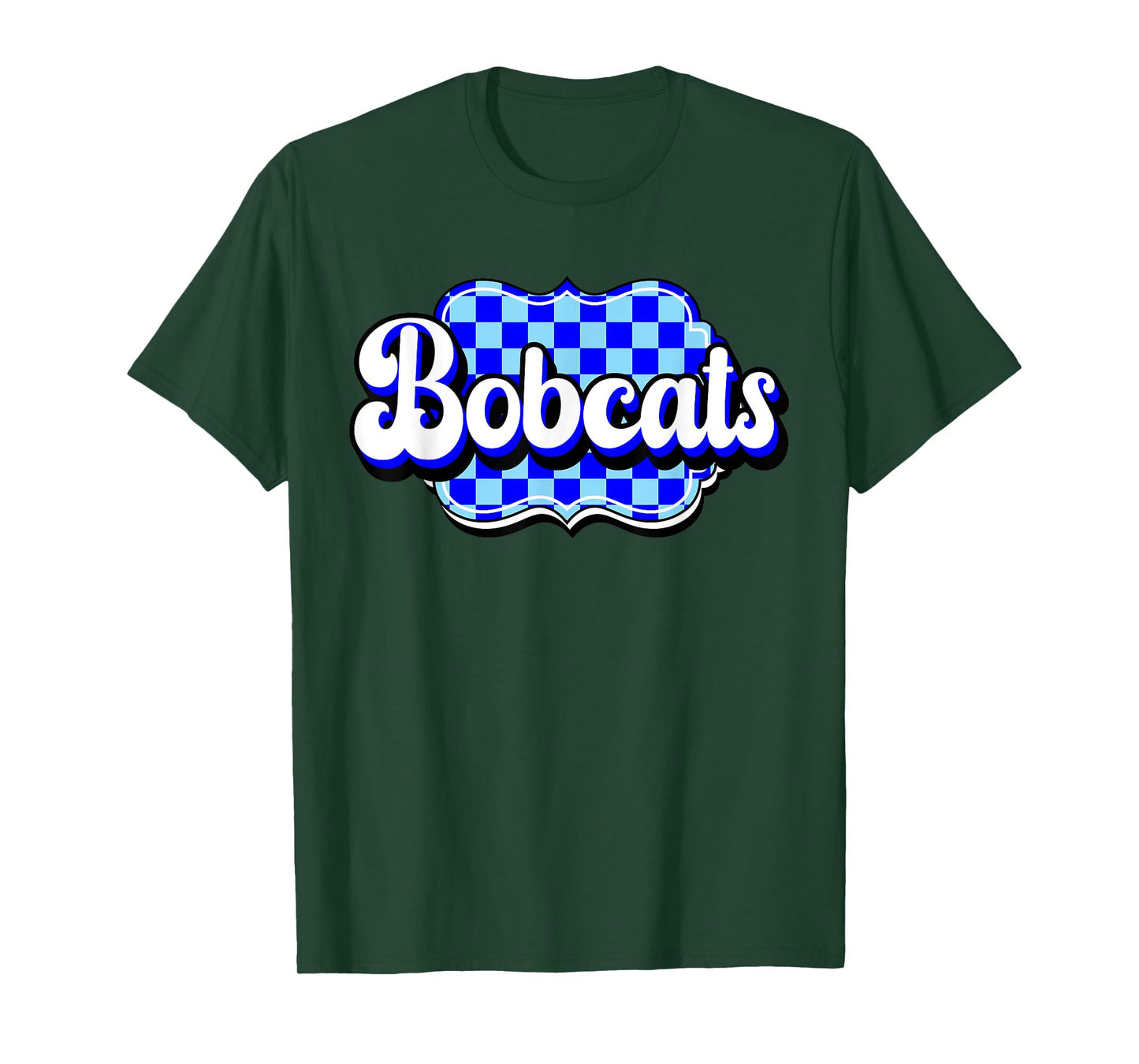Blue Bobcats Checkered Print Blue Bobcat Pride School Spirit T-Shirt