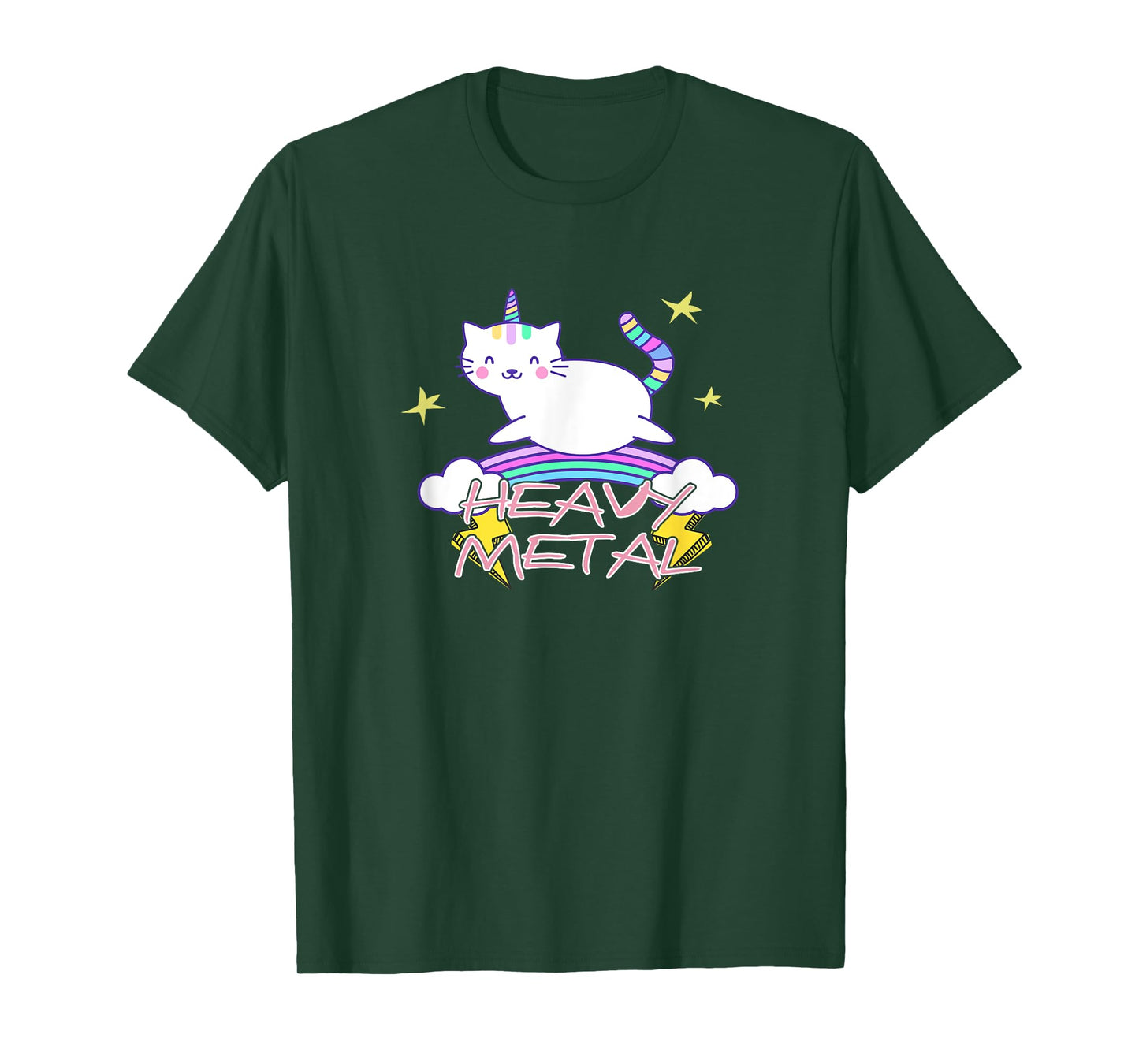 Heavy Metal Kawaii Unicorn Cat and Rainbow T-Shirt