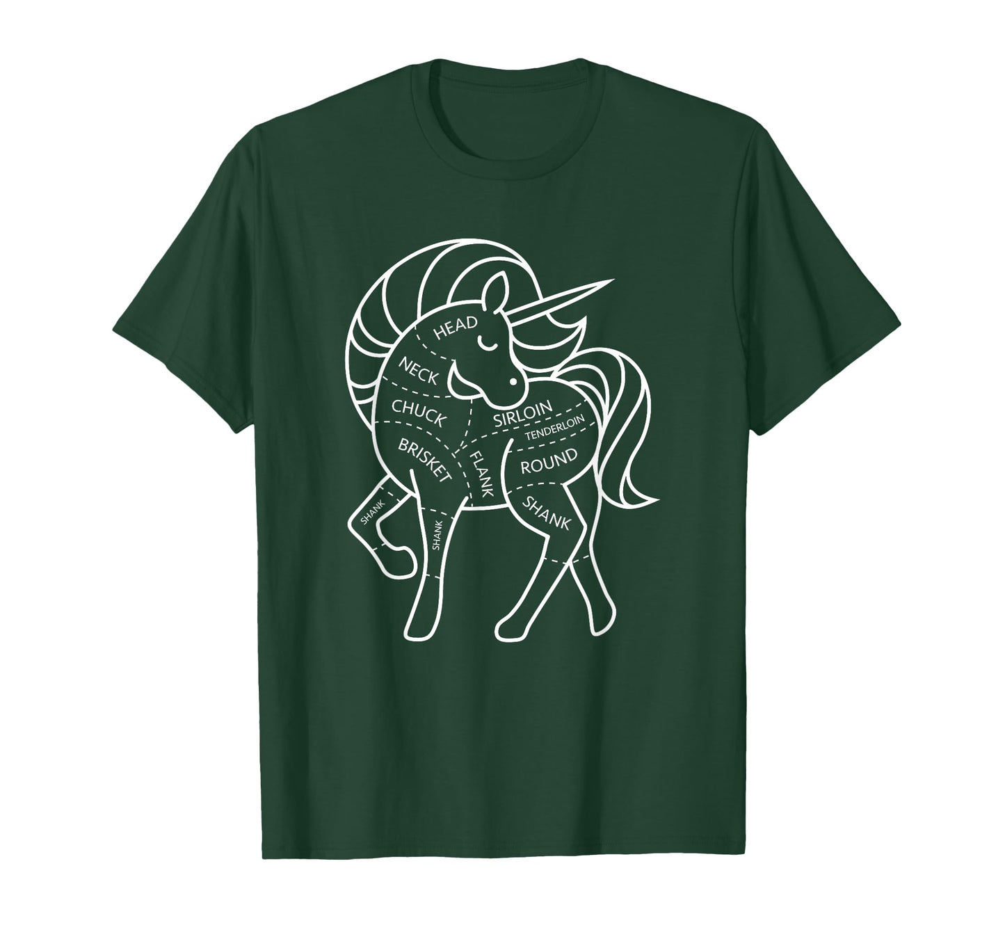 Magic Grass Fed Unicorn Meat Cuts Diagram Dark Humor T-Shirt
