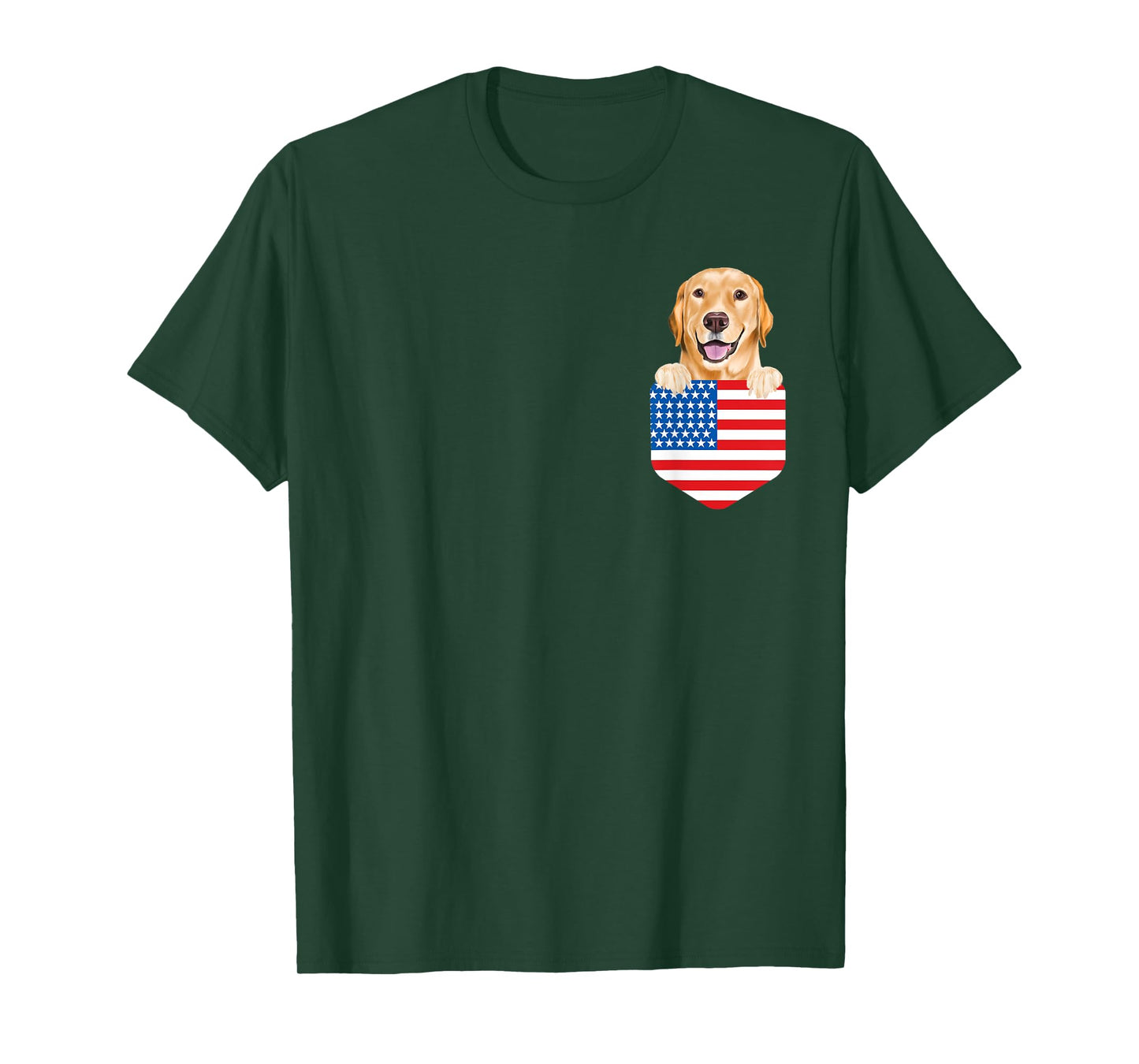 America Flag Yellow Labrador Retriever Dog In Pocket T-Shirt