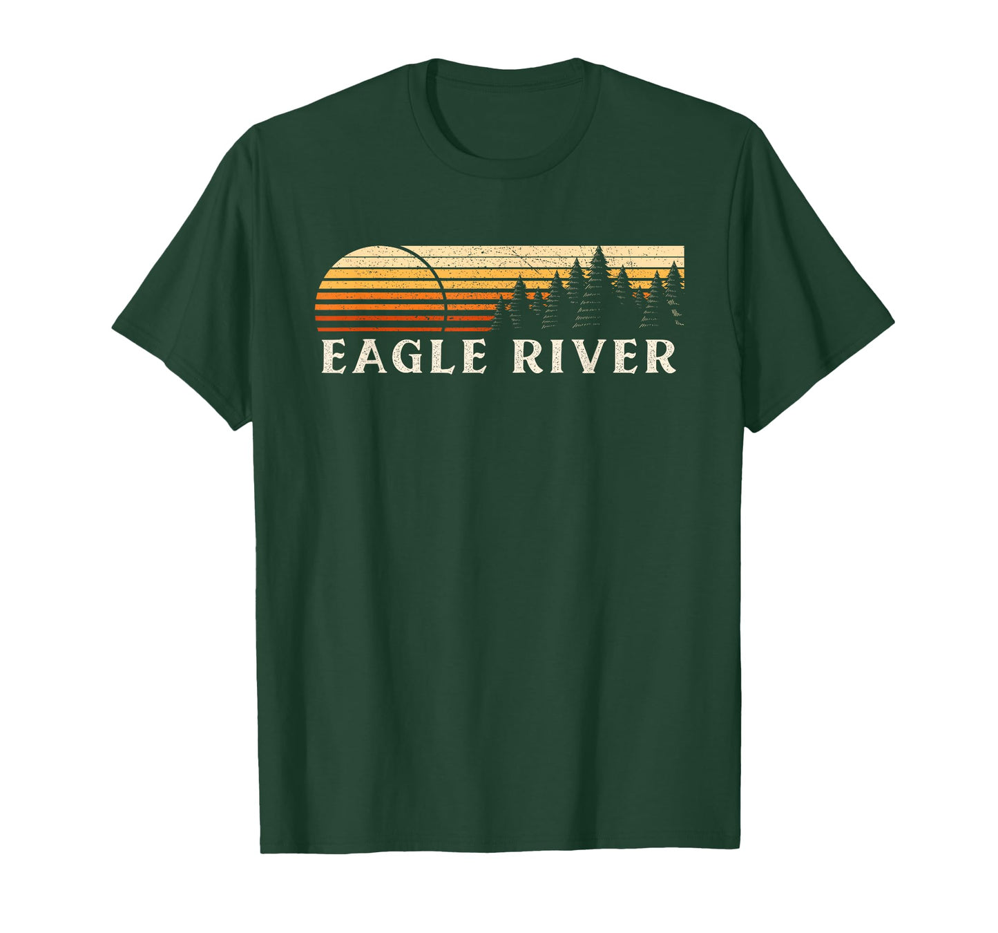 Eagle River, WI Vintage Evergreen Sunset Eighties Retro T-Shirt