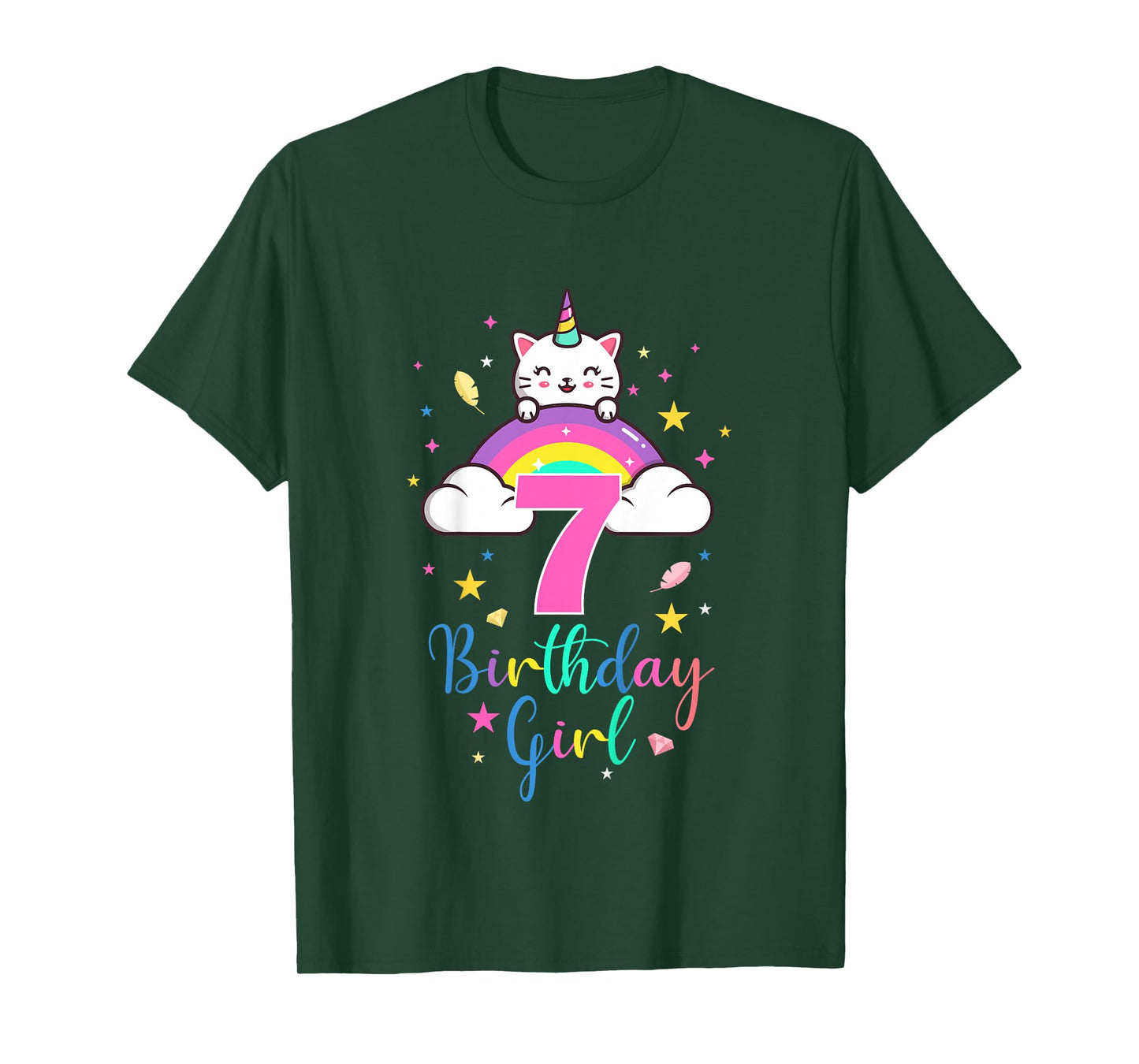 7th Birthday Girl Seven Years Old Birthday Caticorn Rainbow T-Shirt
