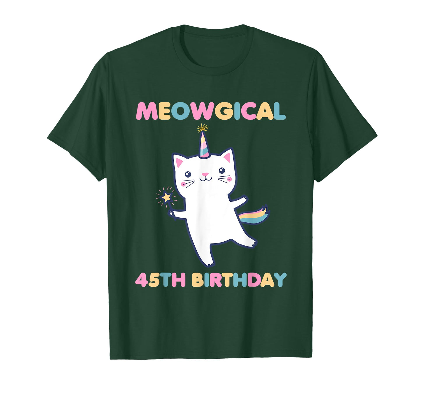 Meowgical 45th Birthday Kitty 45 Year Old Funny Cat Lover Men Women Girls Kids T-Shirt