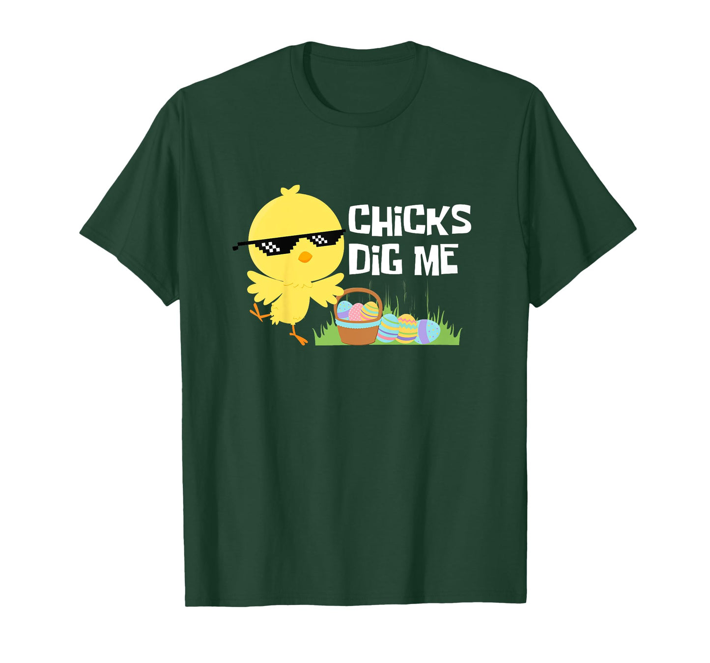 Kids CHICKS DIG ME Funny Easter Joke Egg Basket Cute Toddler Boys T-Shirt