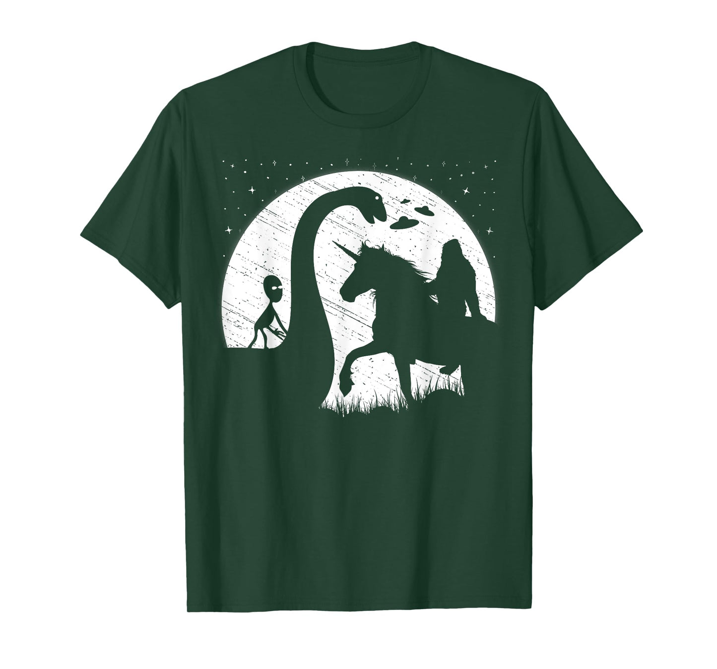 Funny Alien Riding Loch Ness Monster Nessie Bigfoot Unicorn T-Shirt