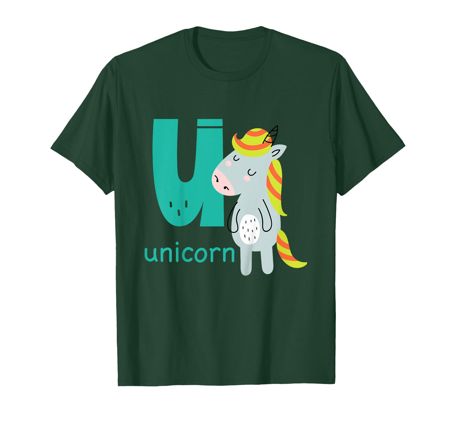 Unicorn Letter U Alphabet Cute Animal Boys Or Girls T-Shirt