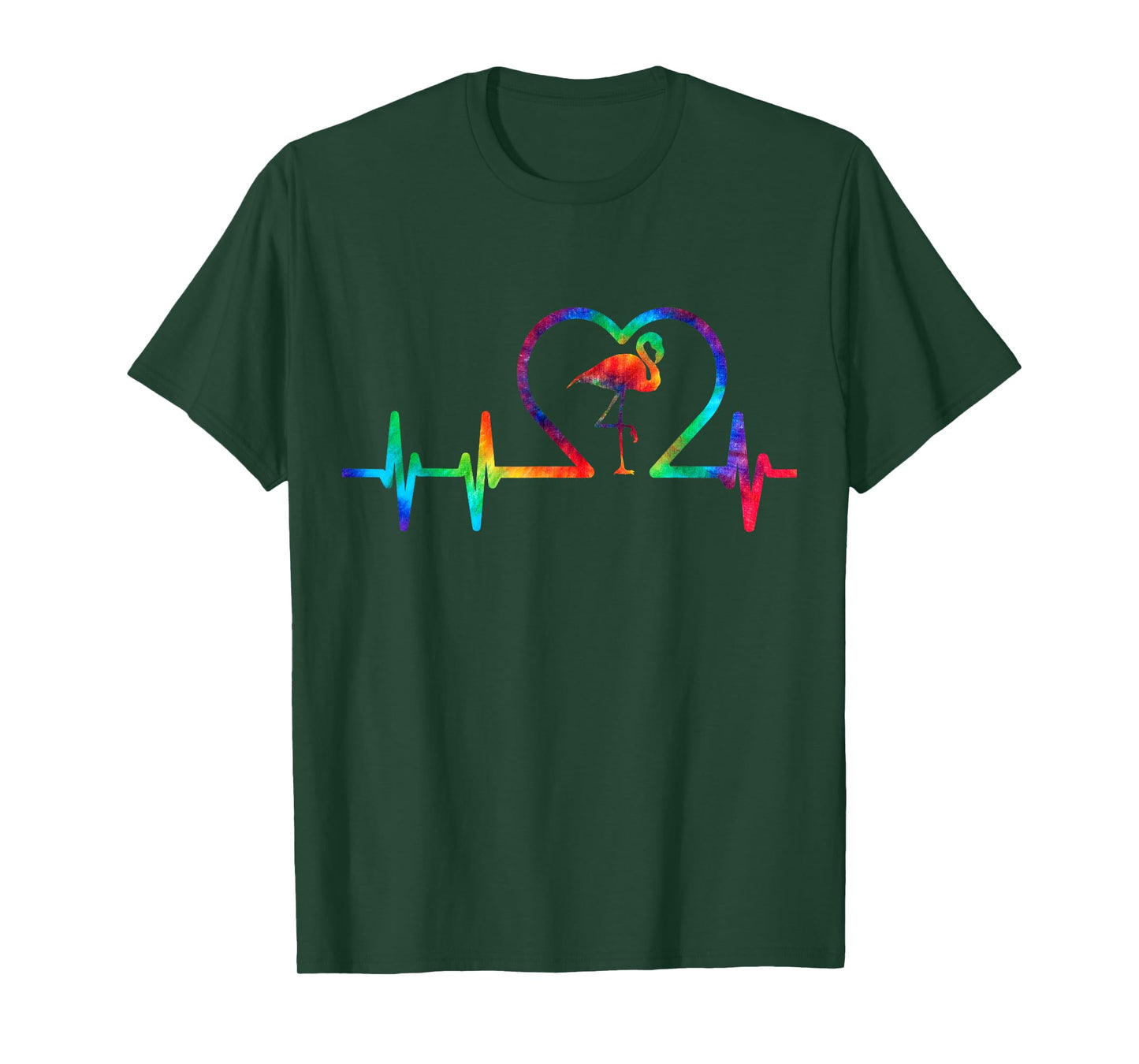 Tie Dye Flamingo Lovers Heartbeat Colorful Heart Rainbow T-Shirt