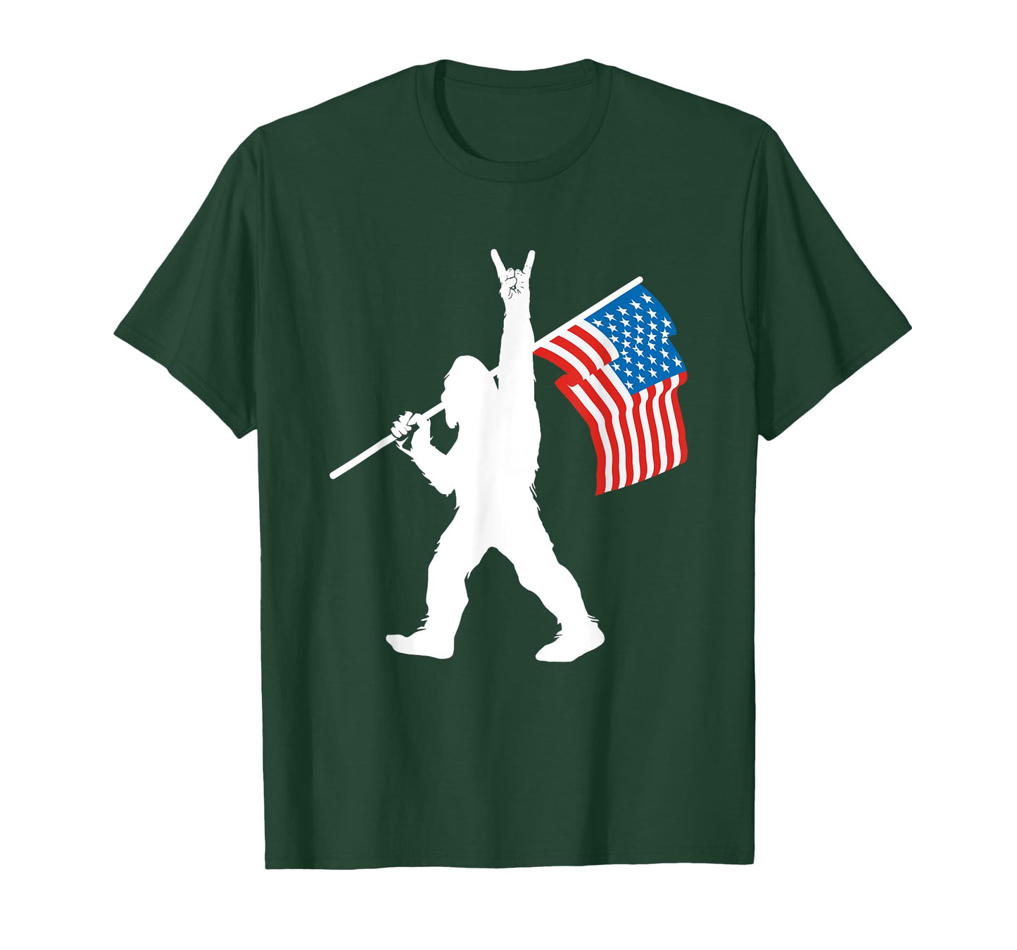Funny Sasquatch Rock and Roll USA Flag for Bigfoot Believers T-Shirt