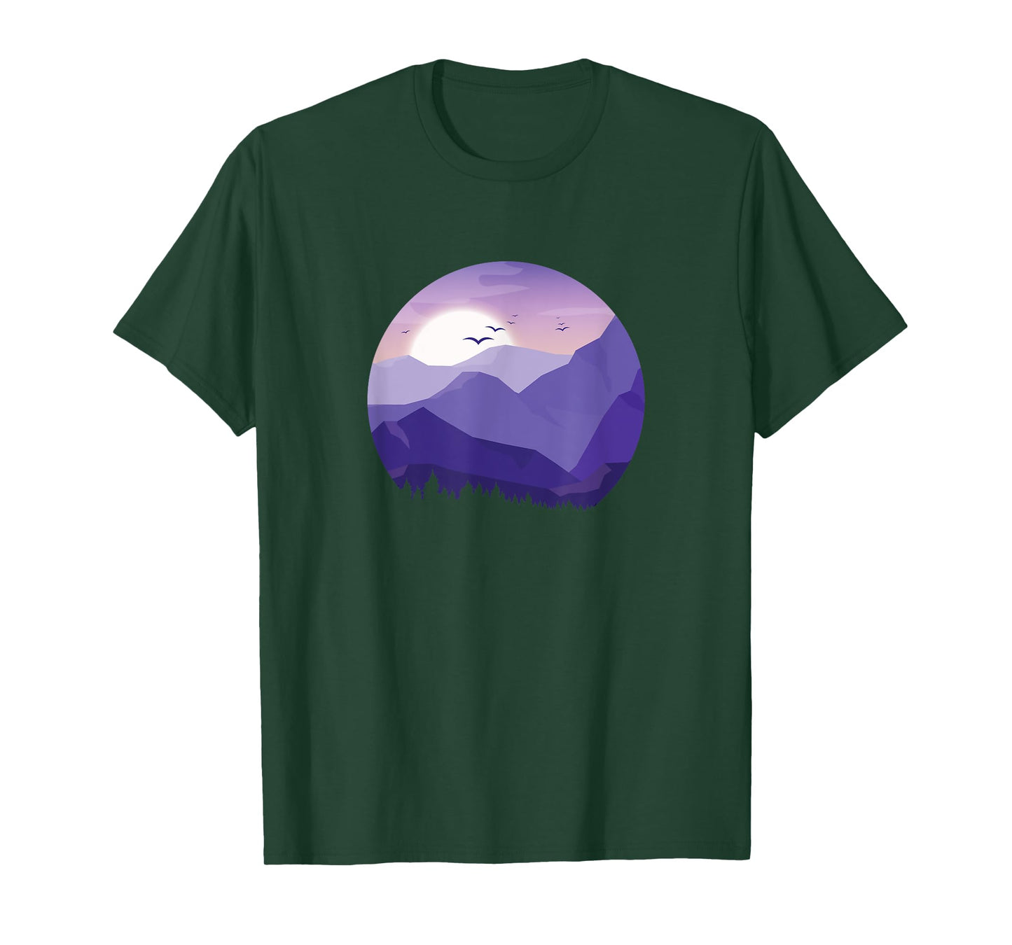 Sunrise Birds Forest Scene Mountain Silhouette T-Shirt
