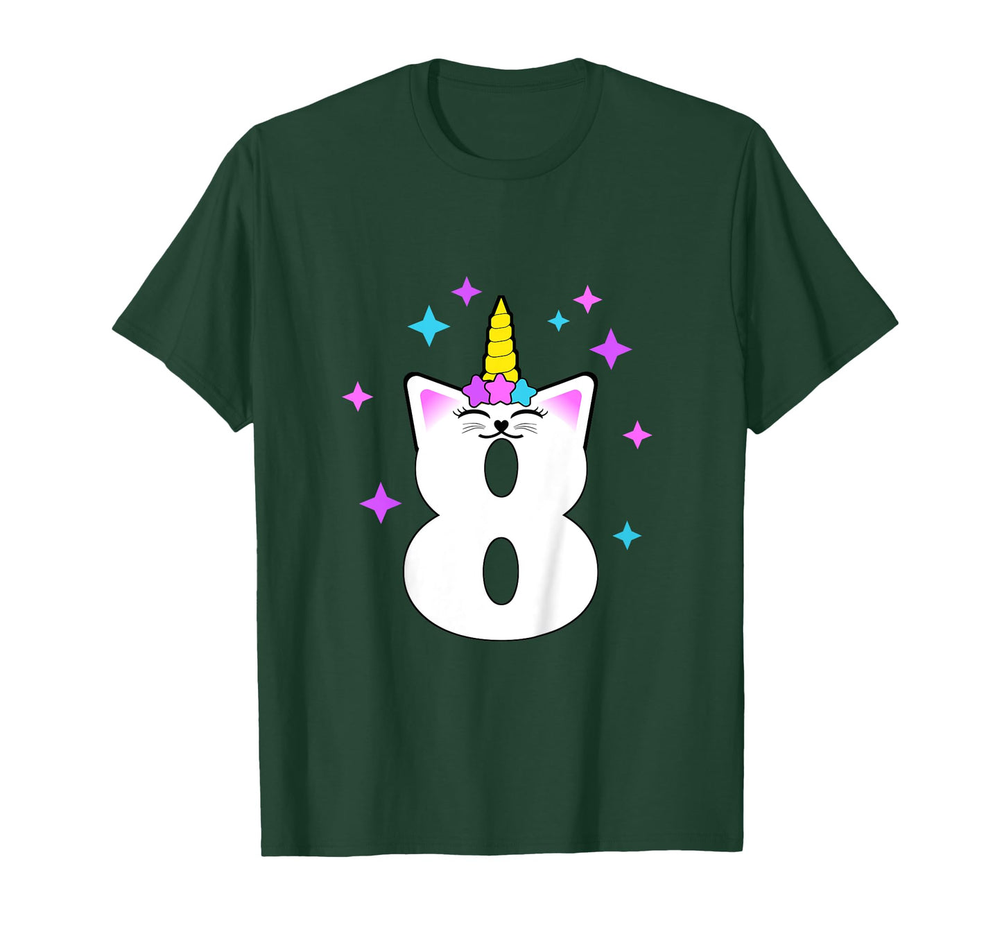 8 Year Old Cat Unicorn Caticorn 8th Birthday Party Girls T-Shirt