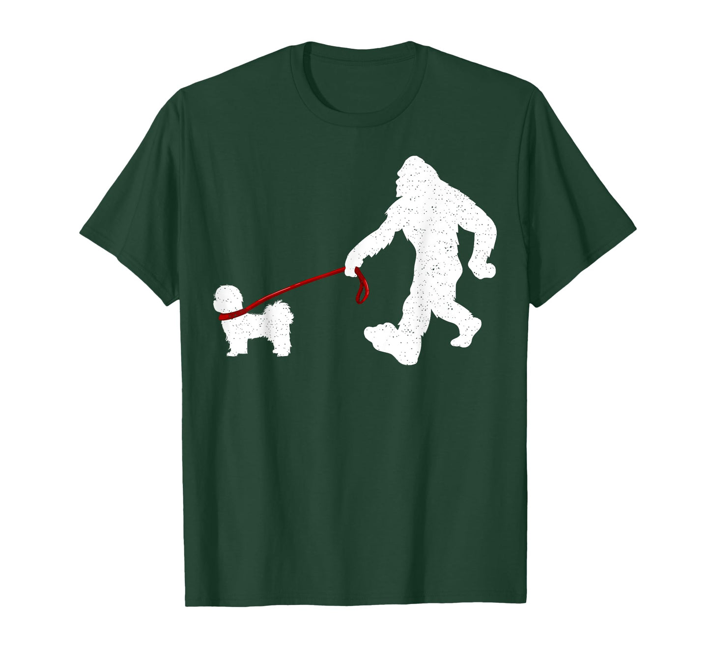 Funny Bigfoot Walking With Shih Tzu Dog Lover Bigfoot Men Women Kids T-Shirt