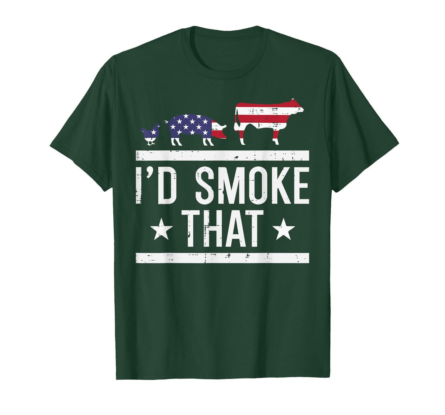 Id Grill That Chicken Pig Cow US Flag Bbq Barbecue 4th July T-Shirt