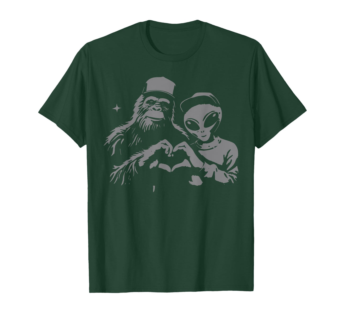 Vintage Bigfoot & Alien Relationship Couple Funny Graphic T-Shirt