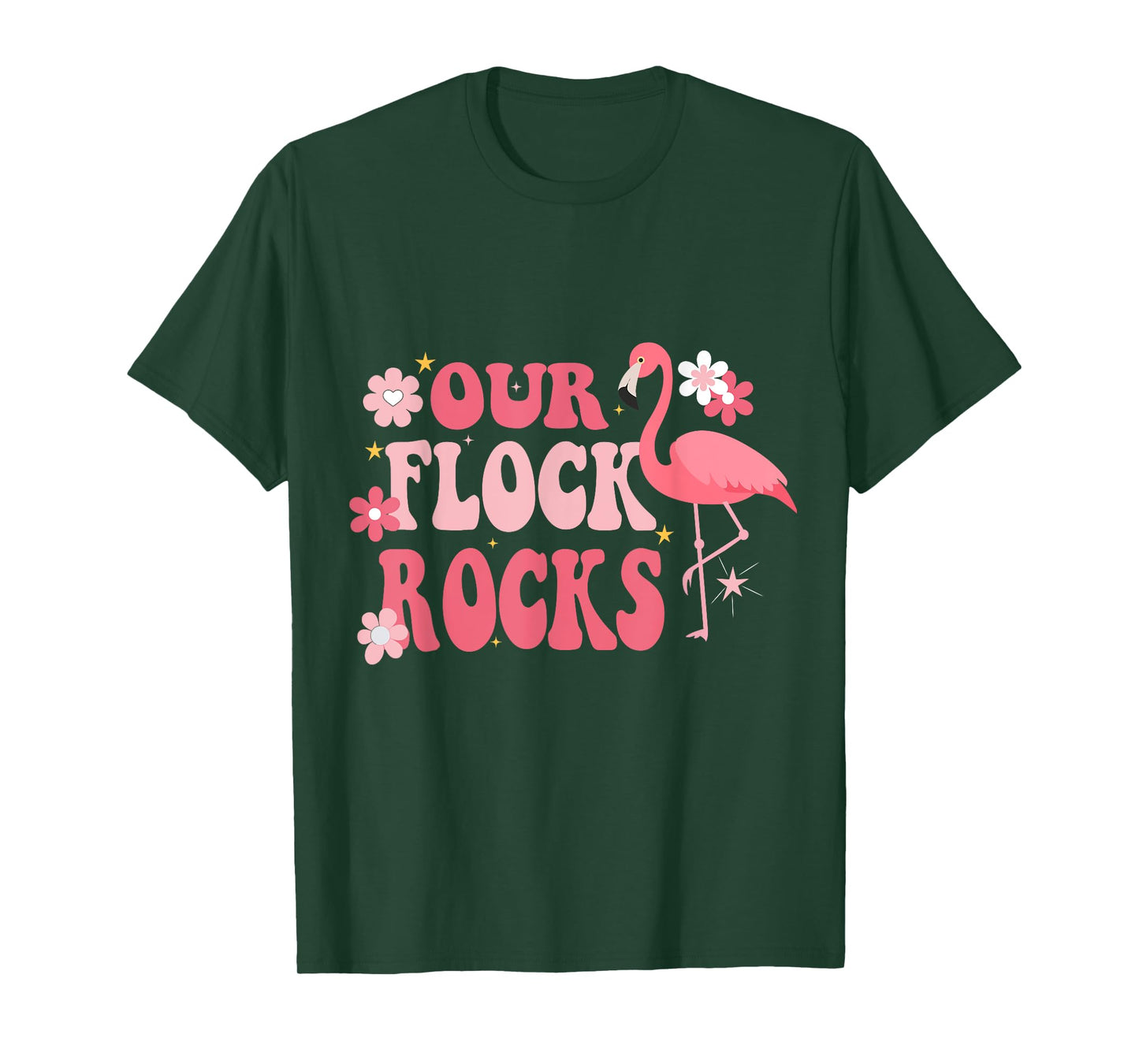 Our Flock Rocks Flamingo Mother's Day Groovy T-Shirt