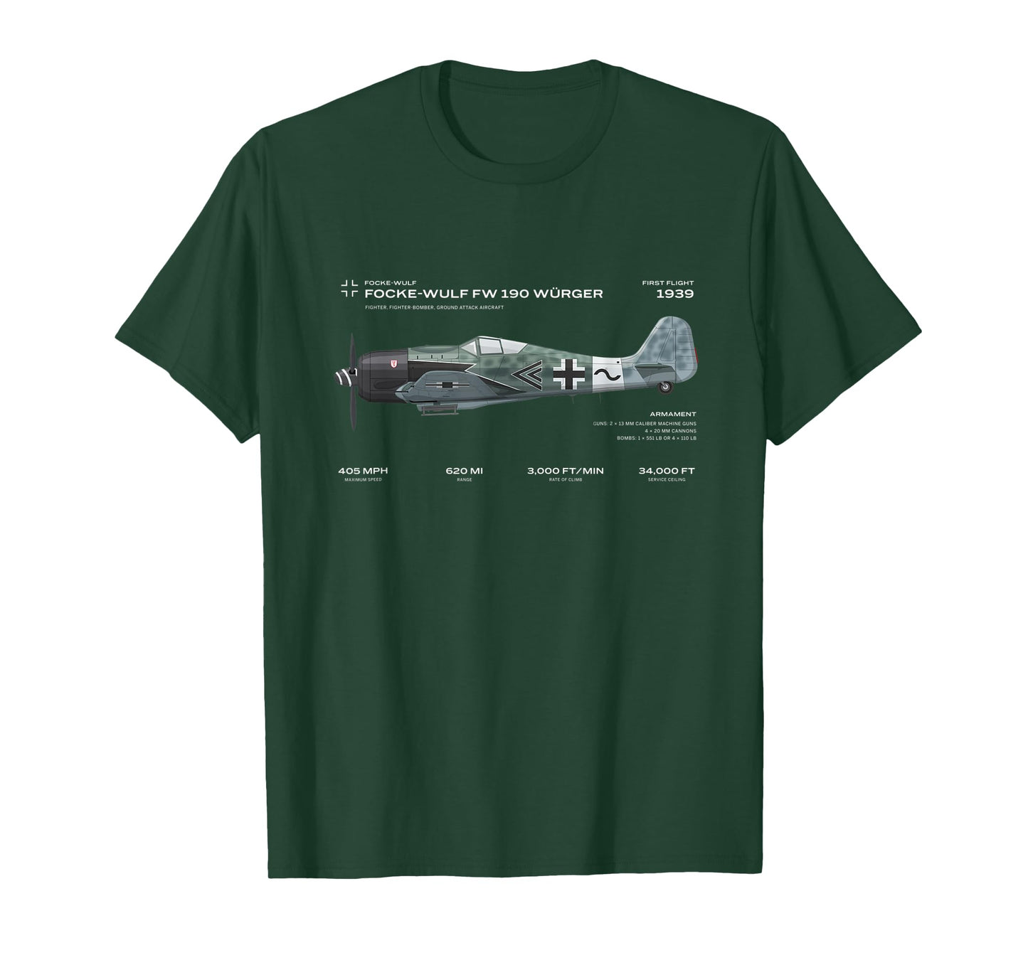Focke Wulf Fw 190 WWII Airplane Historic War Bird Fighter T-Shirt