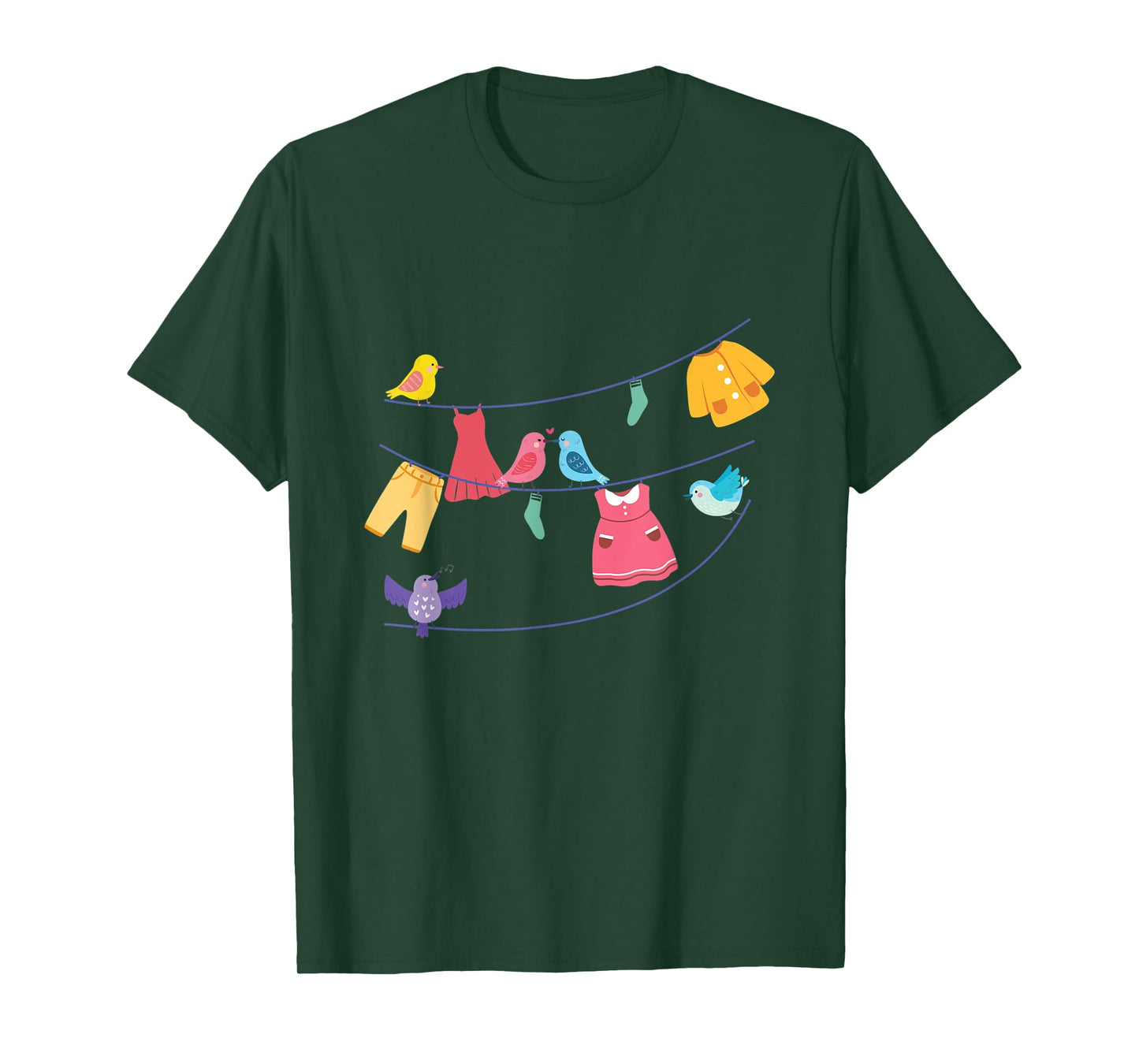 Laundry Birds Hanging On Clothes Line Bird Lover Rope Gift T-Shirt