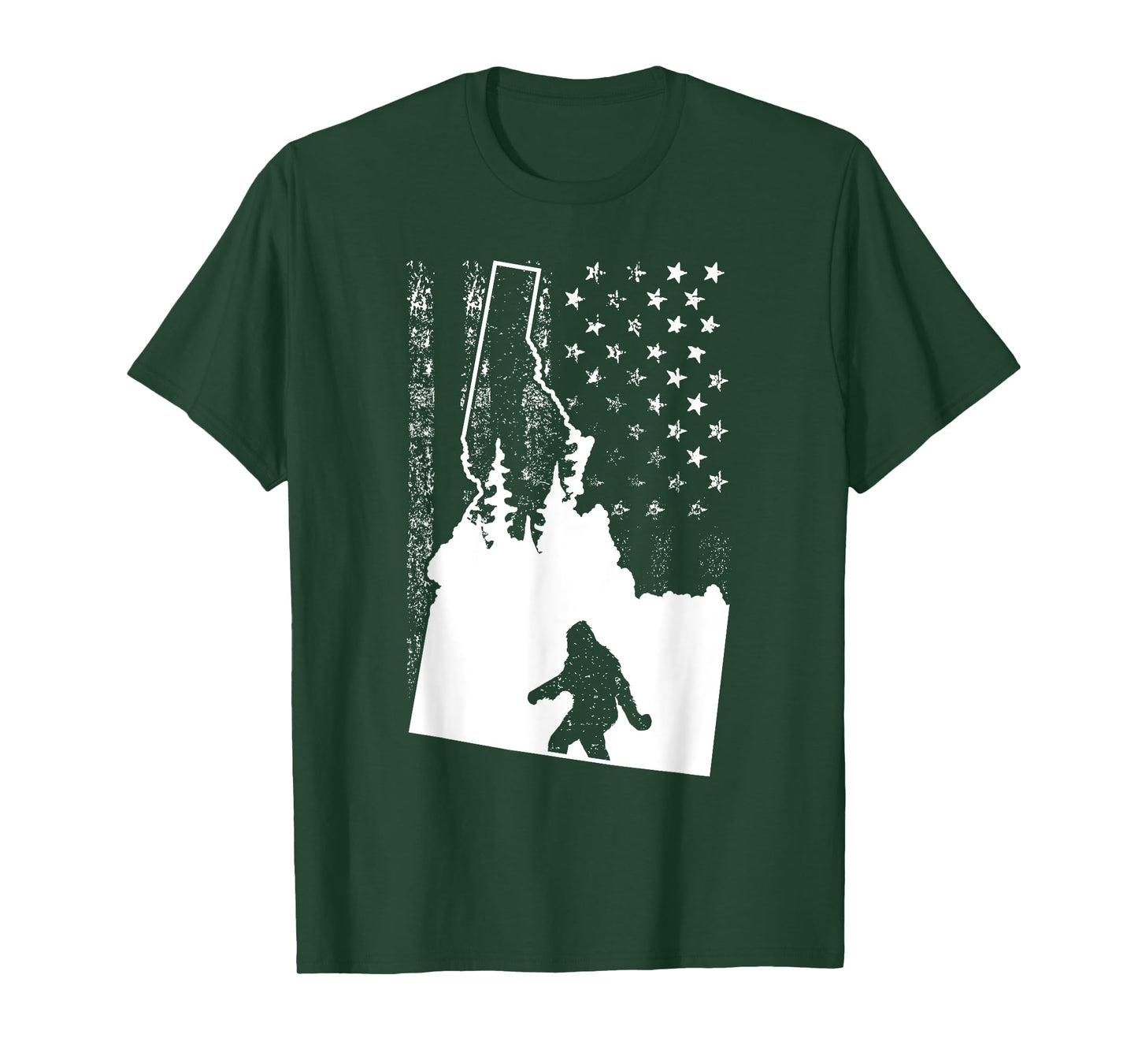 Idaho Bigfoot American Flag Silhouette Sasquatch Usa Flag Women Girls Kids Men T-Shirt