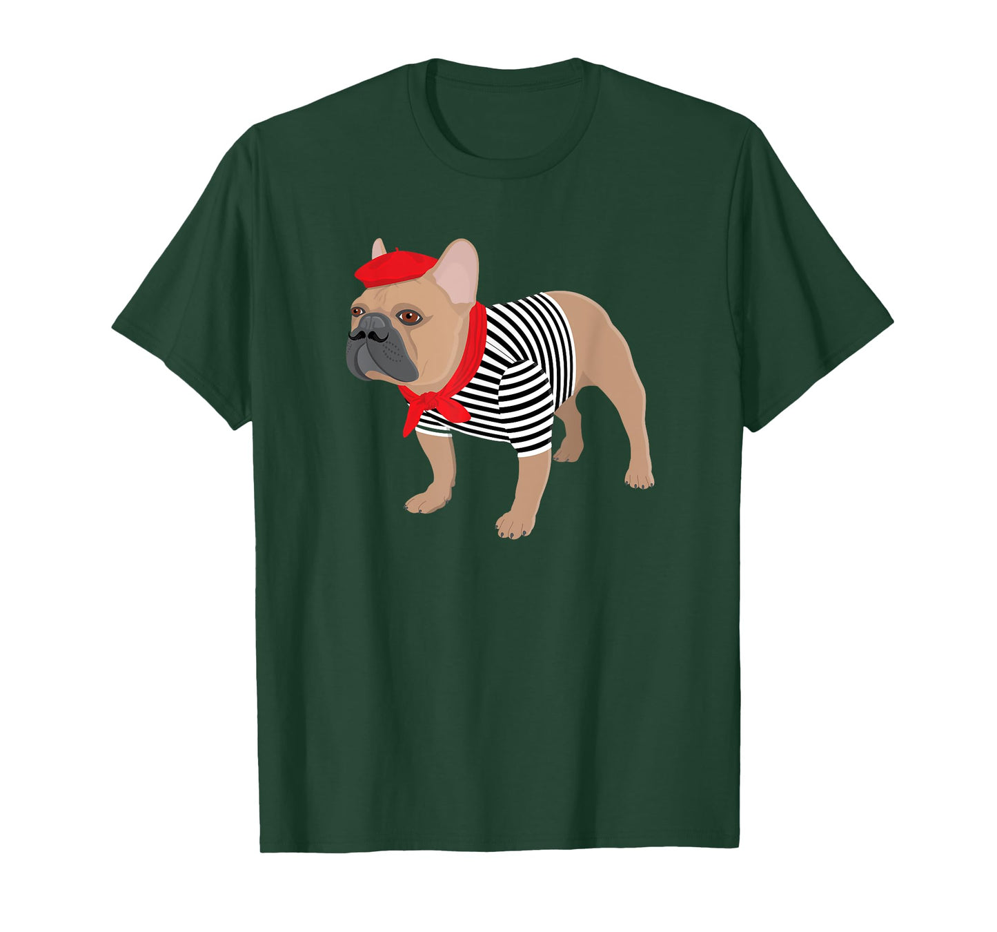 French Bulldog Dog with French Beret Hat Funny Animal Pun T-Shirt