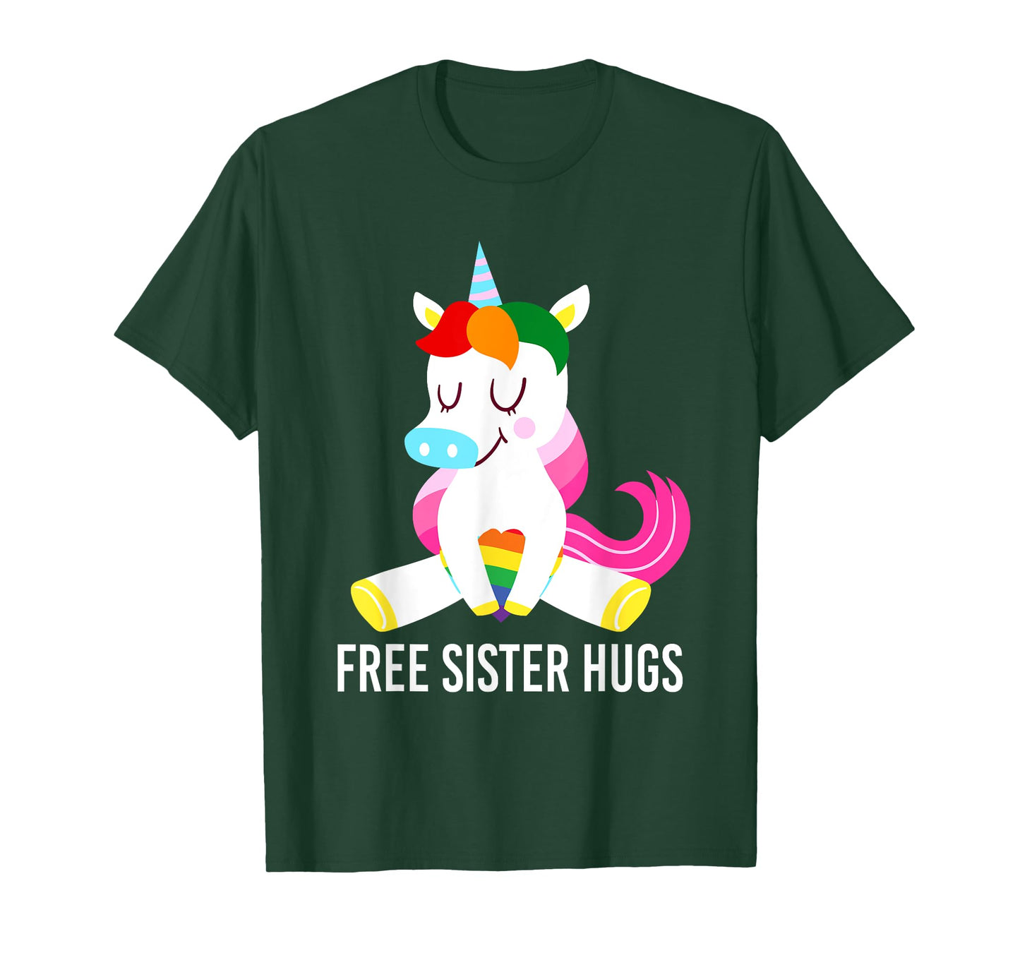 Free Sister Hugs Unicorn Rainbow Flag LGBT Gay Pride Month T-Shirt