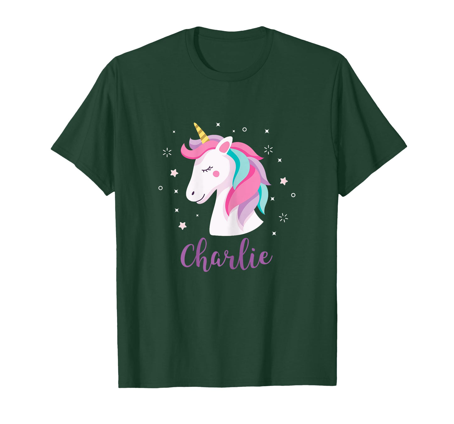 Cute Charlie Unicorn Personalized Name Girls Gifts T-Shirt