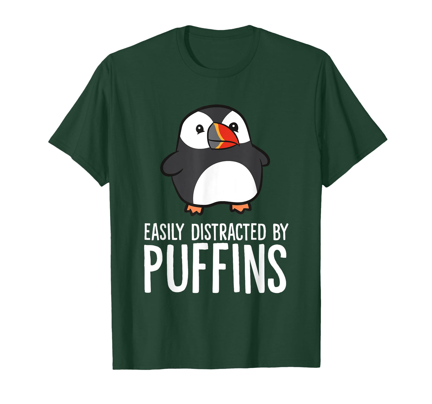 Funny Puffin Bird Gifts Easily Distracted By Puffin Sea Birds Cute Puffin Lover Gift Unisex-Adults-Kids T-Shirt Black Short Sleeve Classic Fit Pull On Collarless Crew Neck Casual All Seasons 1 Count