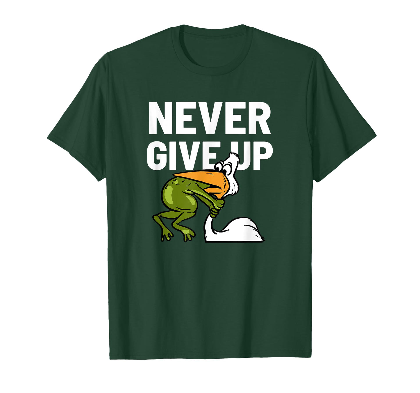 Starker Frosch Never Give Up Frog Bird Choking Funny Motivation T-Shirt