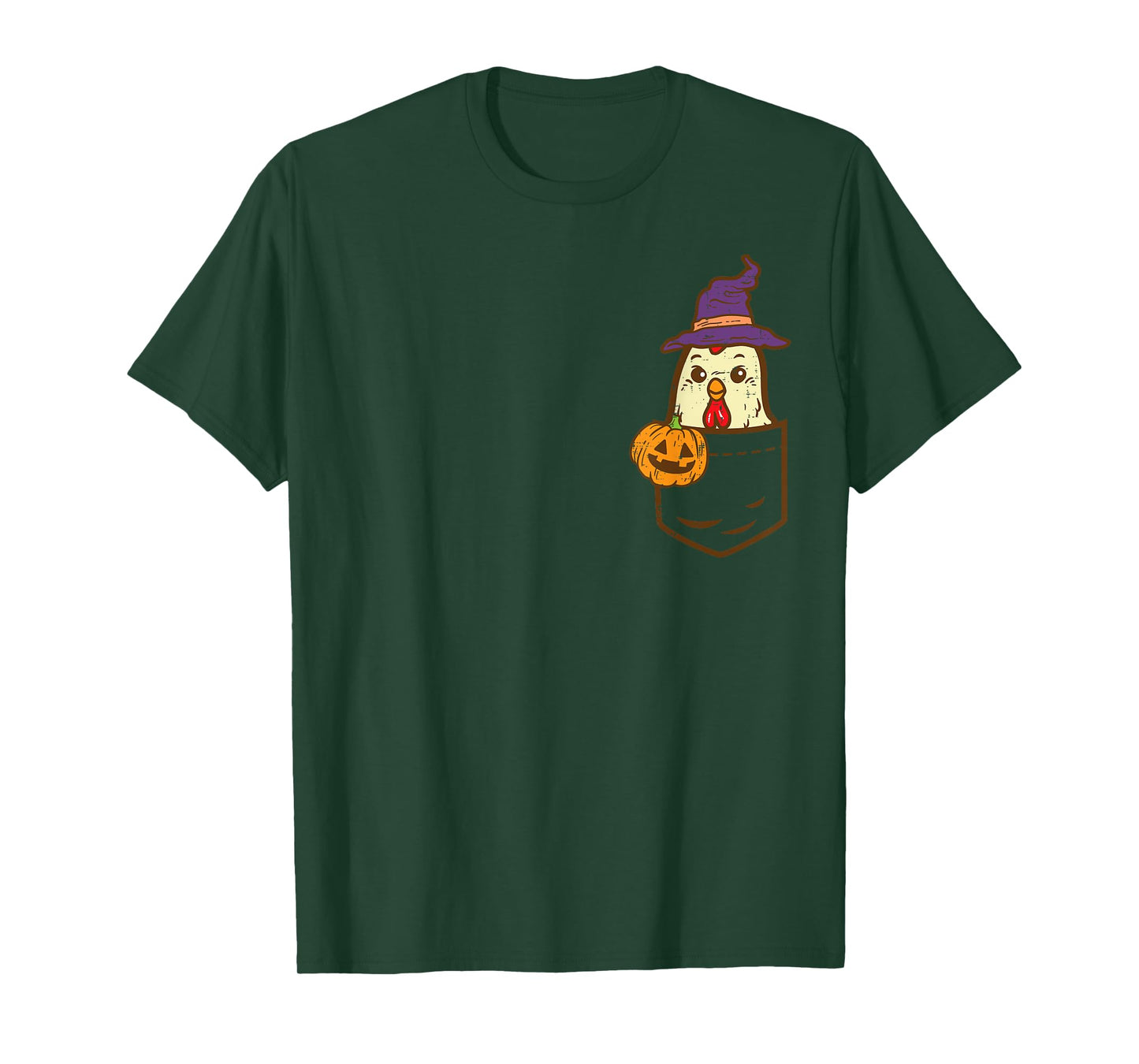 Pocket Chicken Witch Pumpkin Halloween Bird Animal Farmer T-Shirt