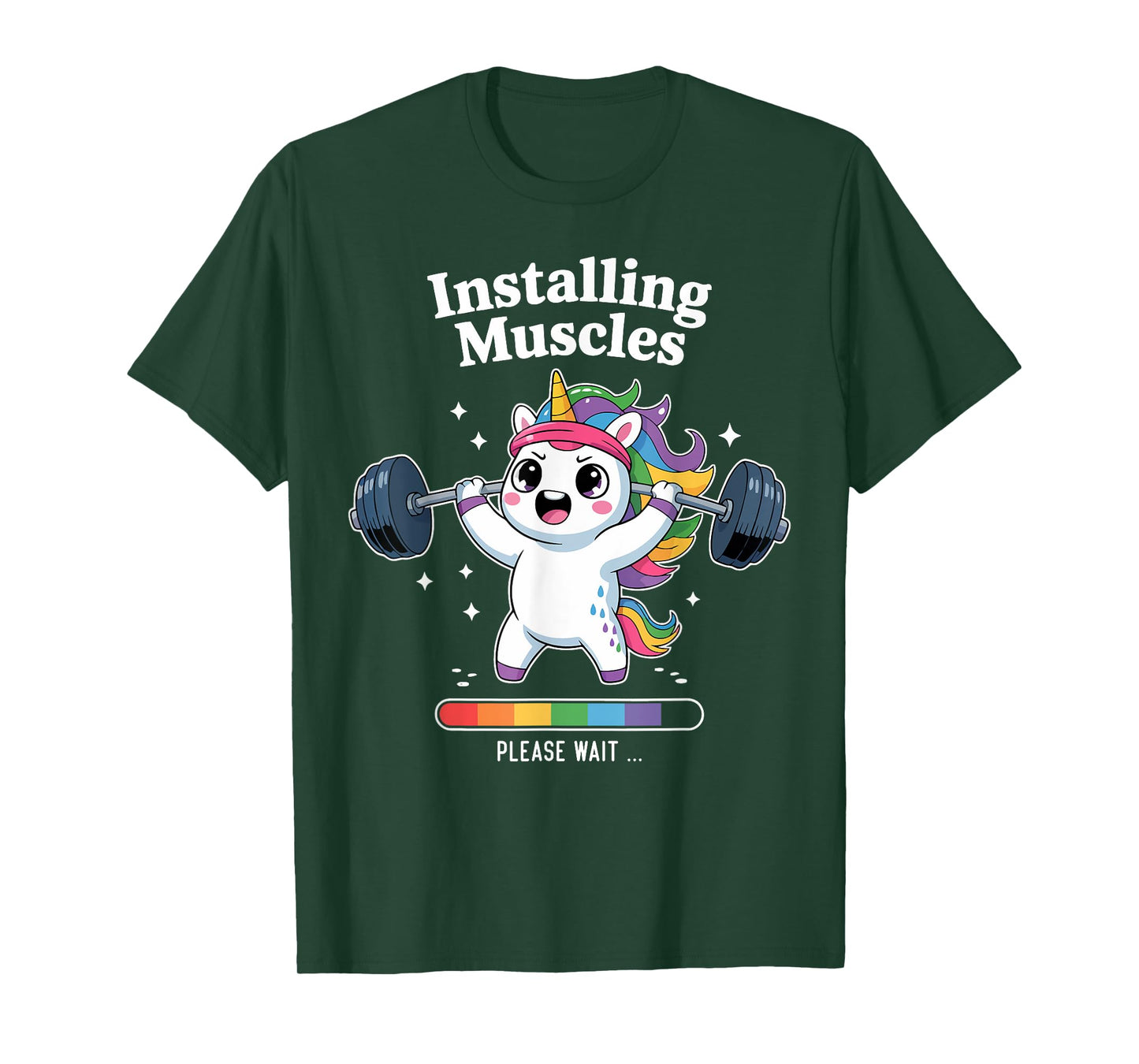 Installing Muscles Please Wait Funny Unicorn Gym Workout T-Shirt