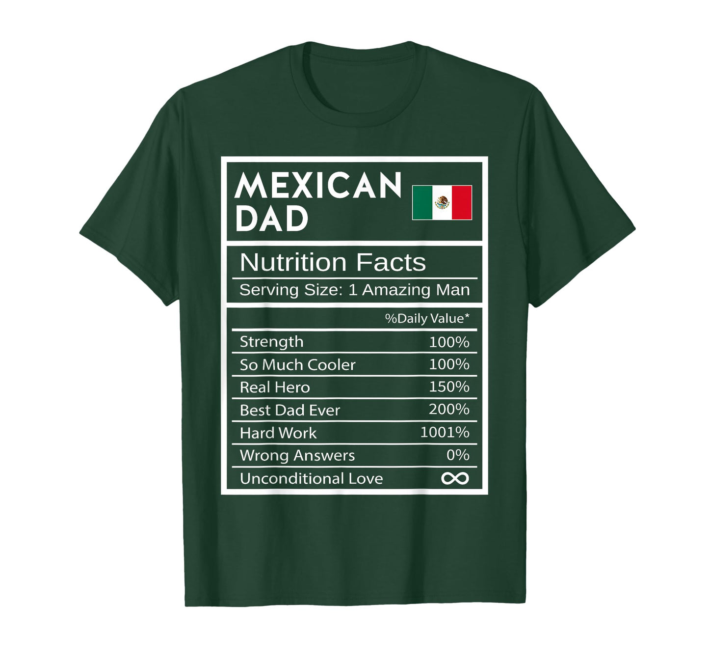 Mexican Dad Nutrition Facts National Pride Gift For Dad T-Shirt