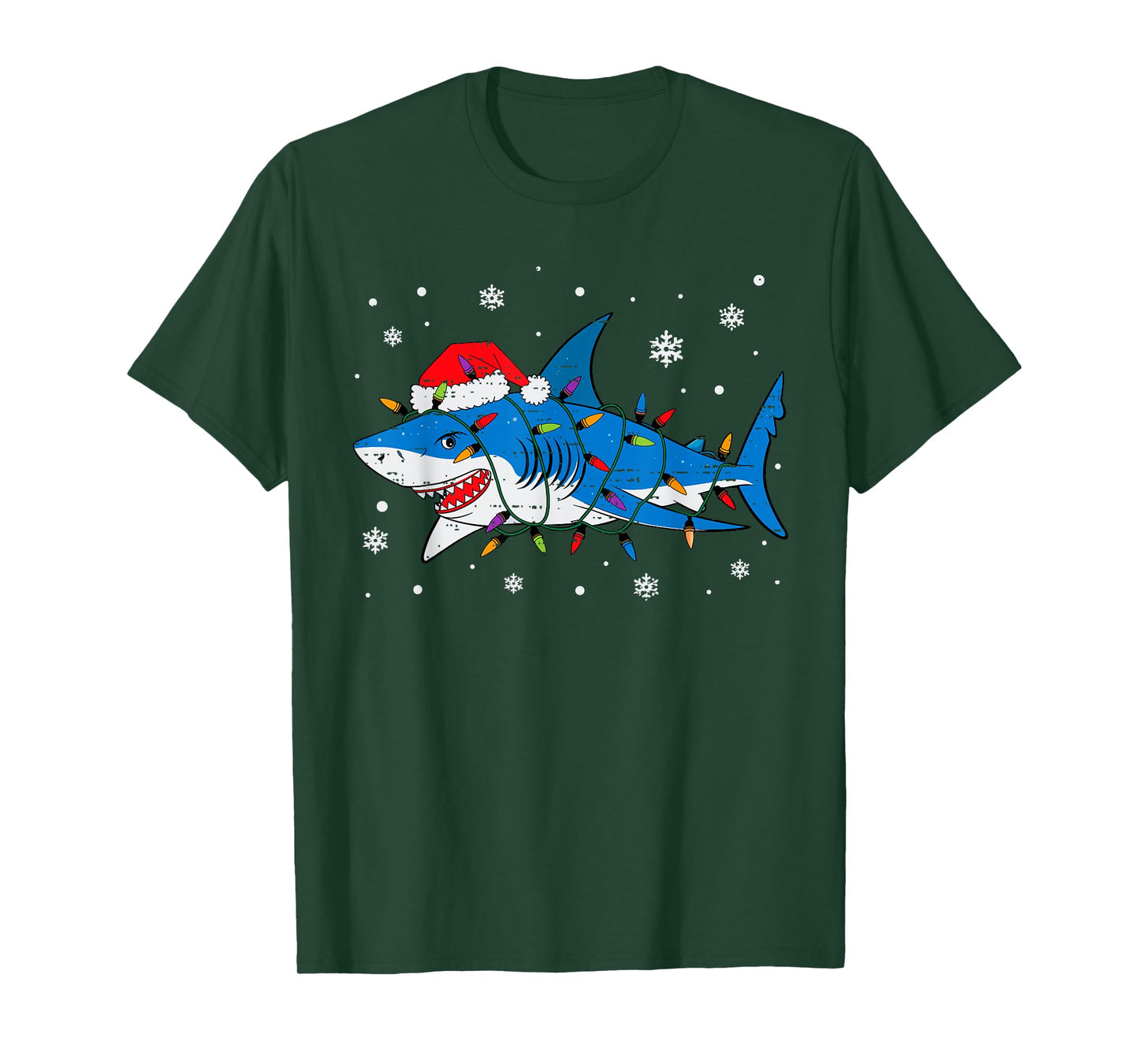 Shark Santa Hat Christmas Lights Xmas Pajama Men Women Kids T-Shirt